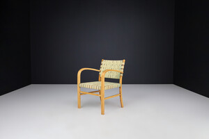 Mid century modern Bentwood and textile Straps Armchair, The Netherlands 1960s Mid-20th century