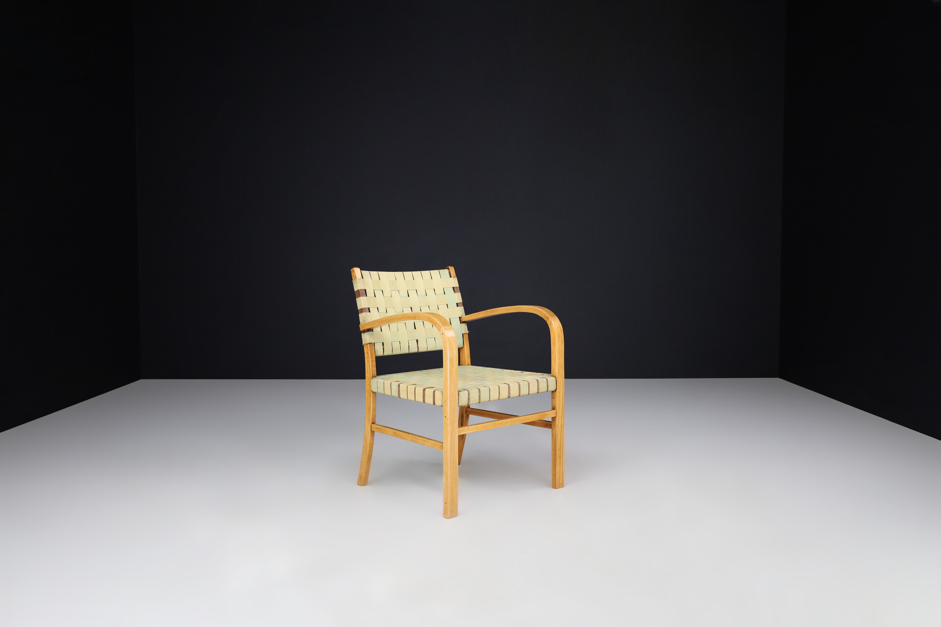 Mid century modern Bentwood and textile Straps Armchair, The Netherlands 1960s Mid-20th century