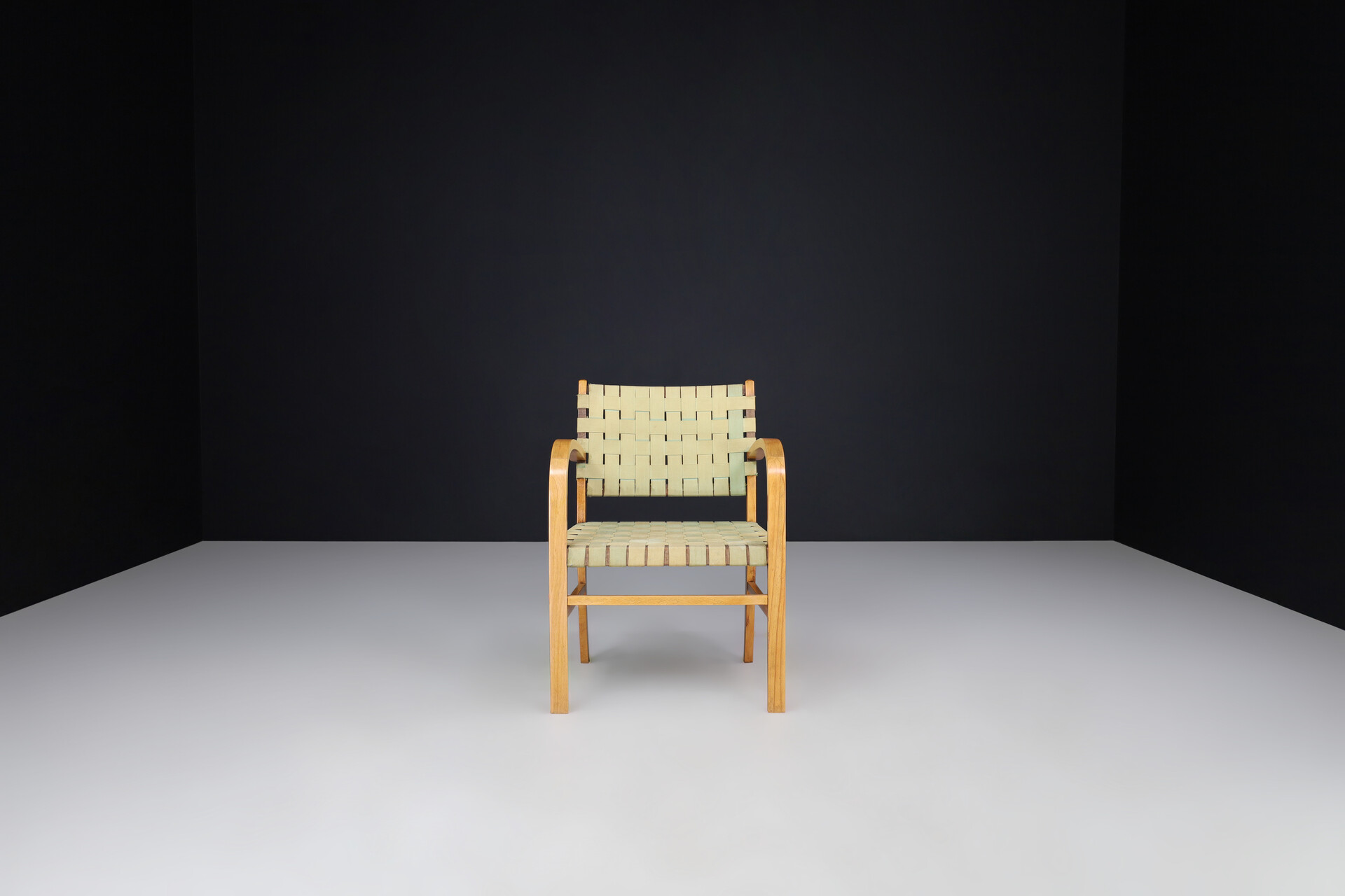 Mid century modern Bentwood and textile Straps Armchair, The Netherlands 1960s Mid-20th century