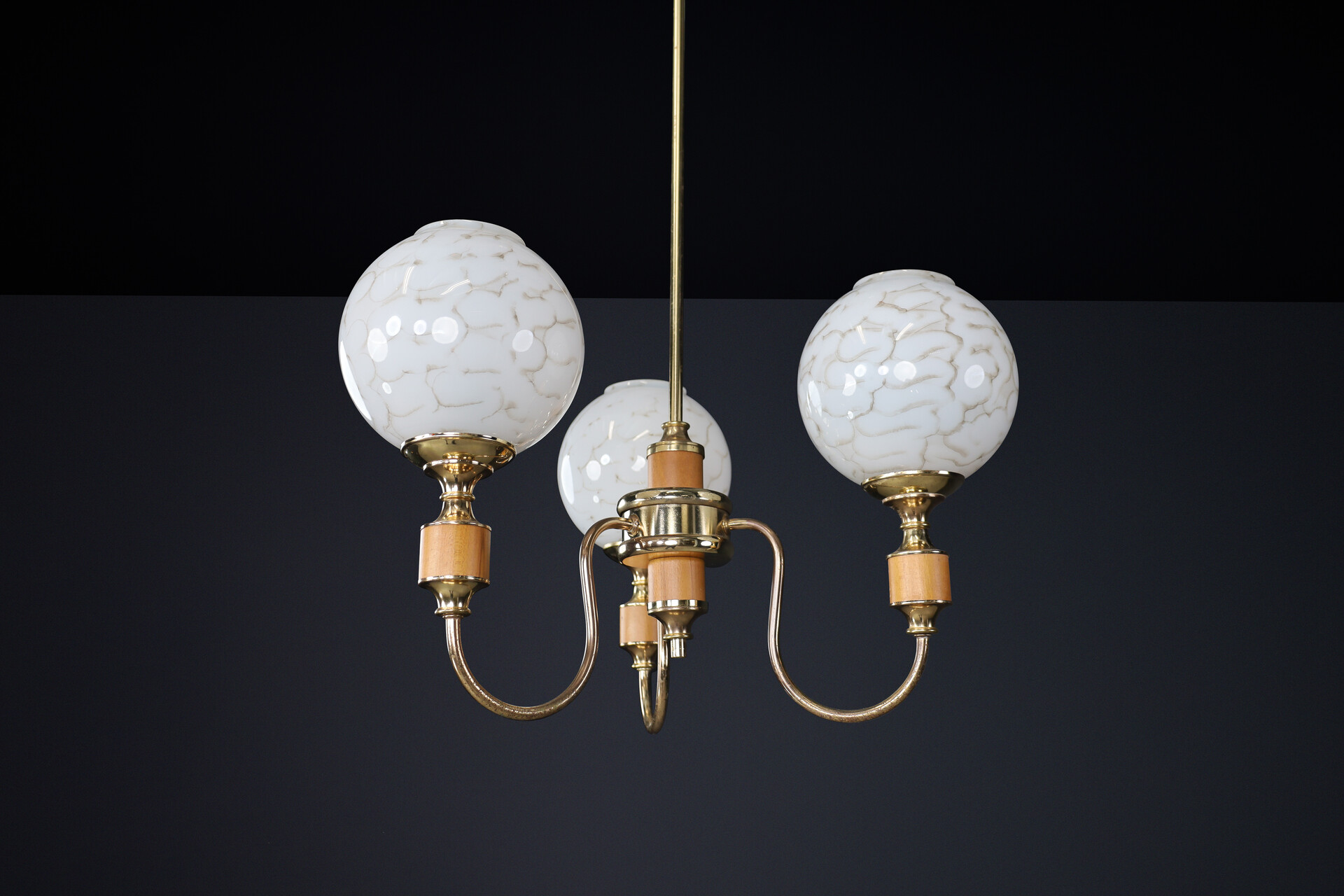 Mid century modern Brass and art glass chandelier, CZ 1970s Late-19th century