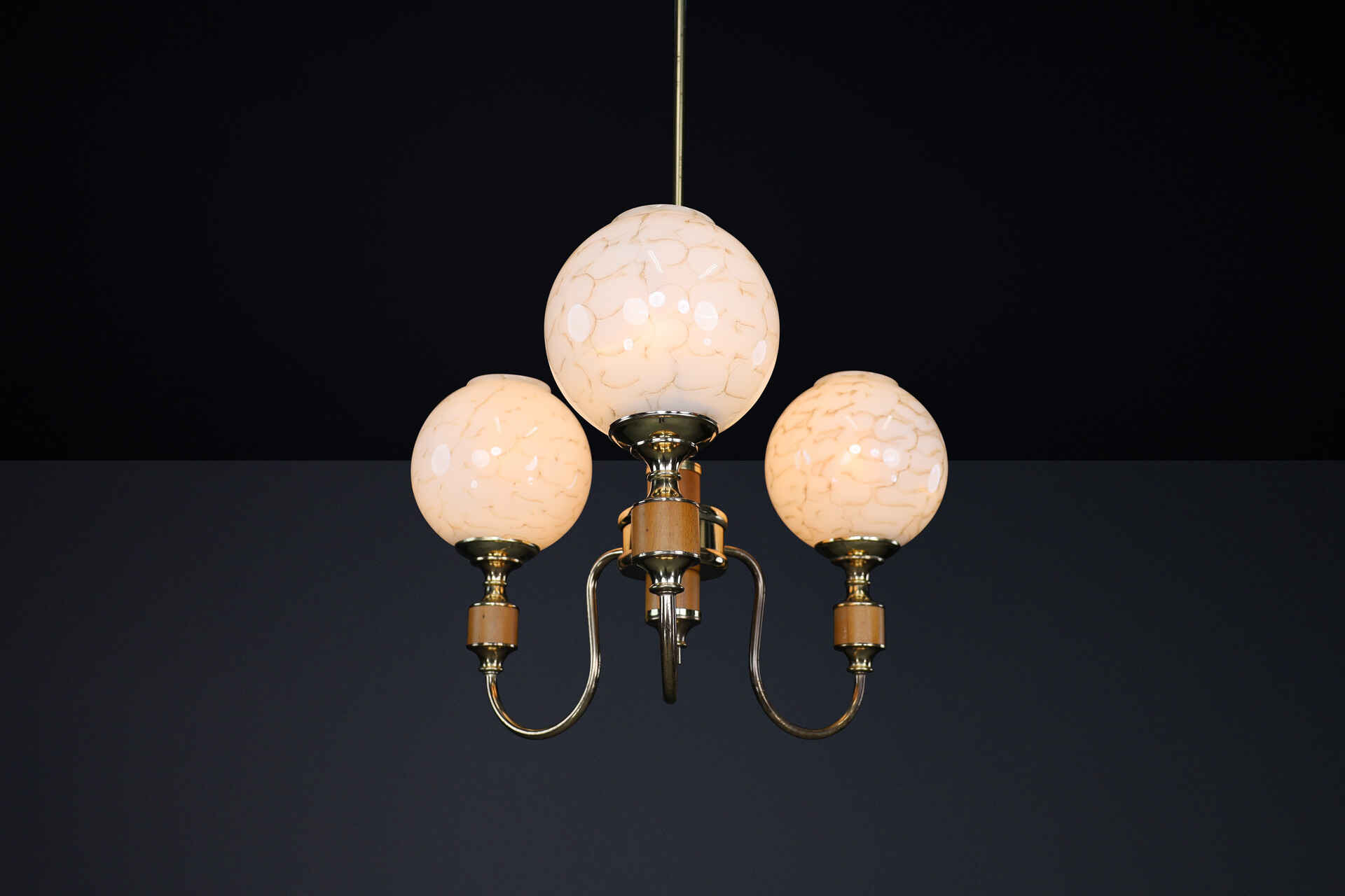 Mid century modern Brass and art glass chandelier, CZ 1970s Late-19th century