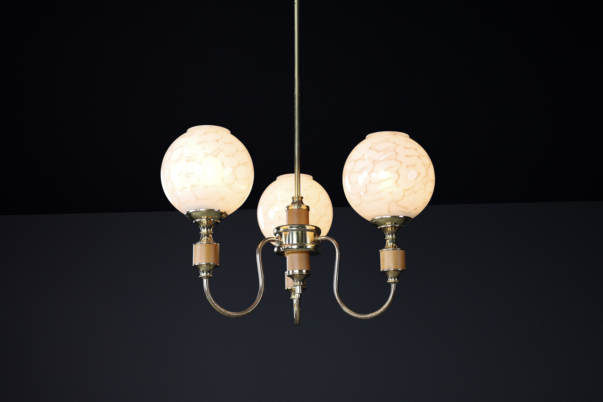 Mid century modern Brass and art glass chandelier, CZ 1970s Late-19th century