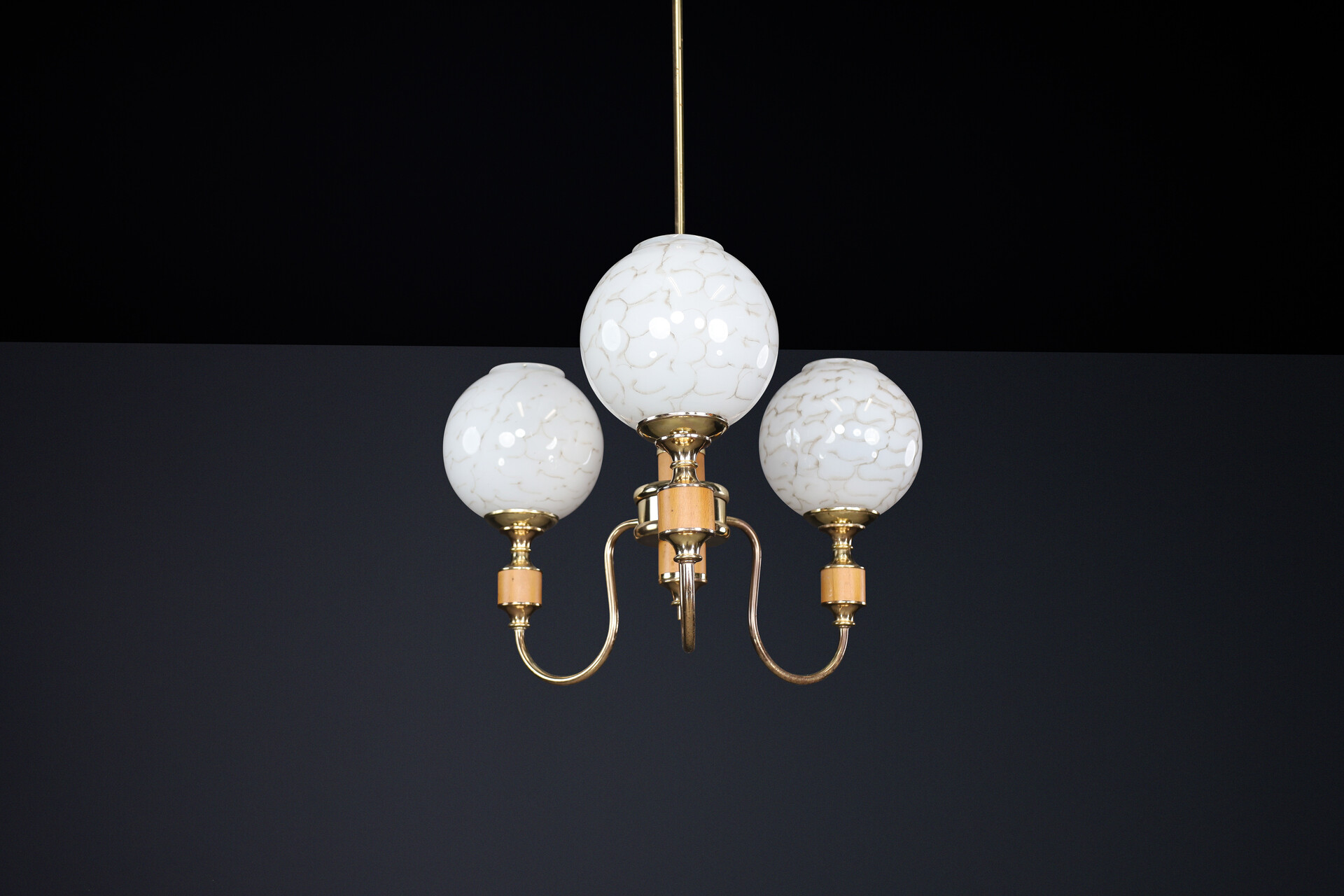 Mid century modern Brass and art glass chandelier, CZ 1970s Late-19th century