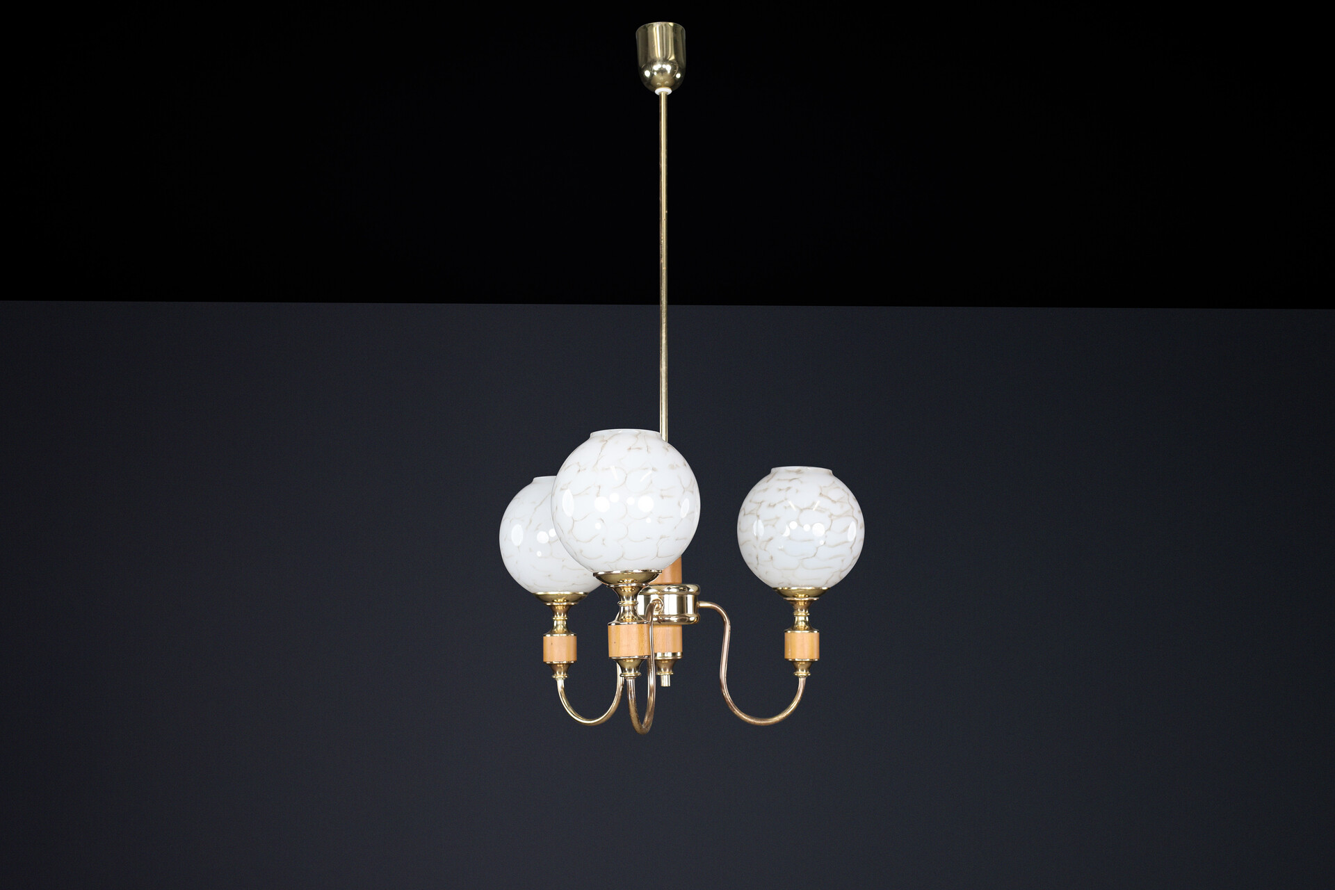 Mid century modern Brass and art glass chandelier, CZ 1970s Late-19th century