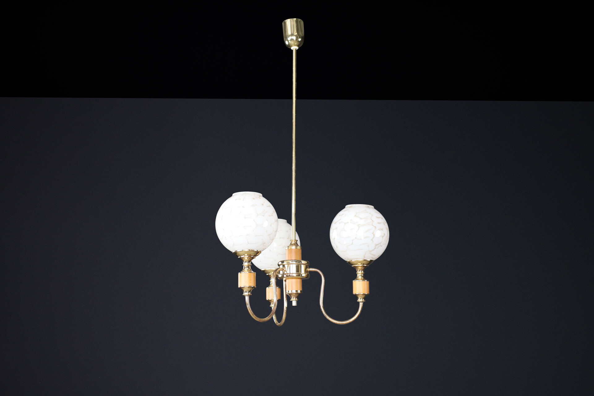 Mid century modern Brass and art glass chandelier, CZ 1970s Late-19th century