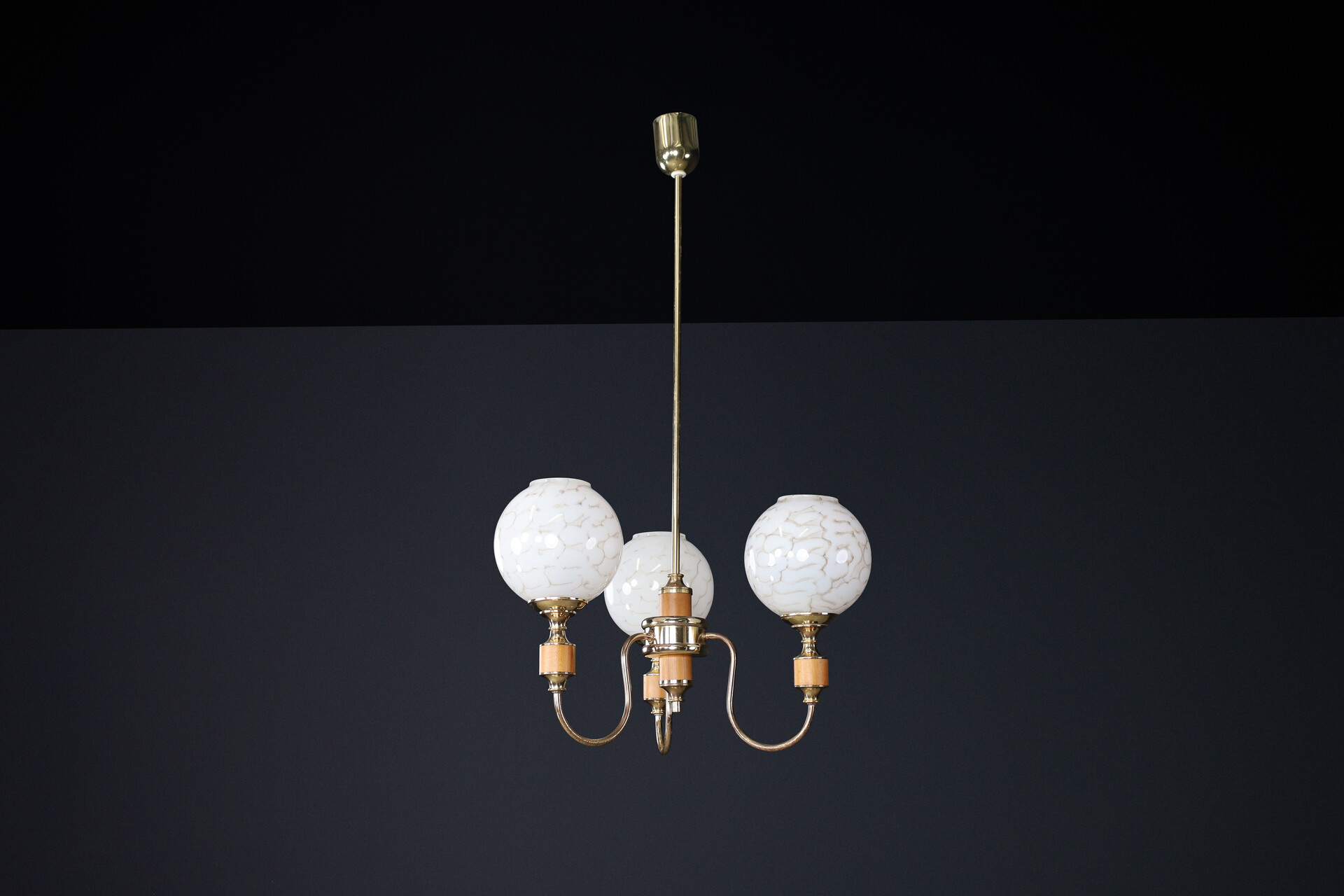 Mid century modern Brass and art glass chandelier, CZ 1970s Late-19th century