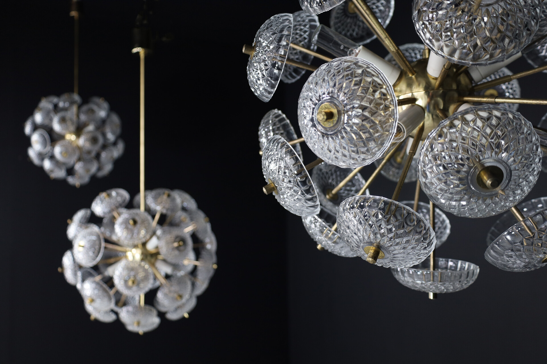 Mid century modern Brass Floral Glass and Brass Chandelier in the Style of Emil Stejnar, Europe, 1960s Mid-20th century