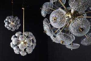 Mid century modern Brass Floral Glass and Brass Chandelier in the Style of Emil Stejnar, Europe, 1960s Mid-20th century