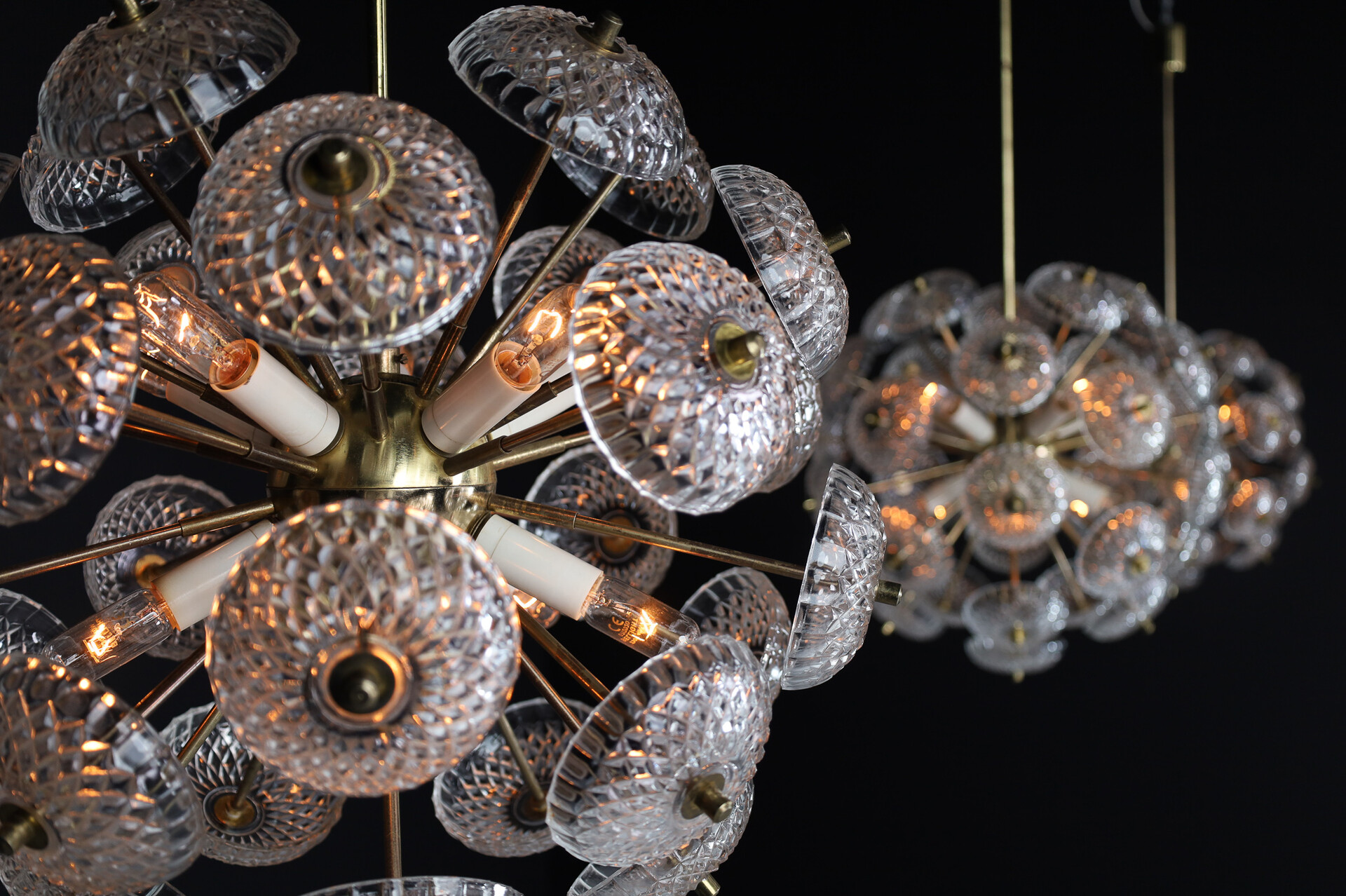 Mid century modern Brass Floral Glass and Brass Chandelier in the Style of Emil Stejnar, Europe, 1960s Mid-20th century