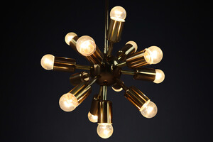 Mid century modern Brass Sputnik Chandelier / Pendant By Drupol Praque 1970s Late-20th century