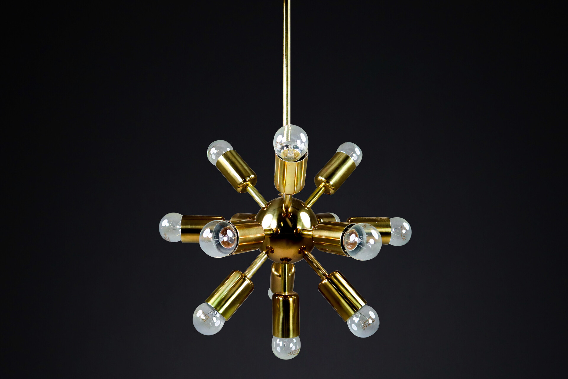 Mid century modern Brass Sputnik Chandelier / Pendant By Drupol Praque 1970s Late-20th century