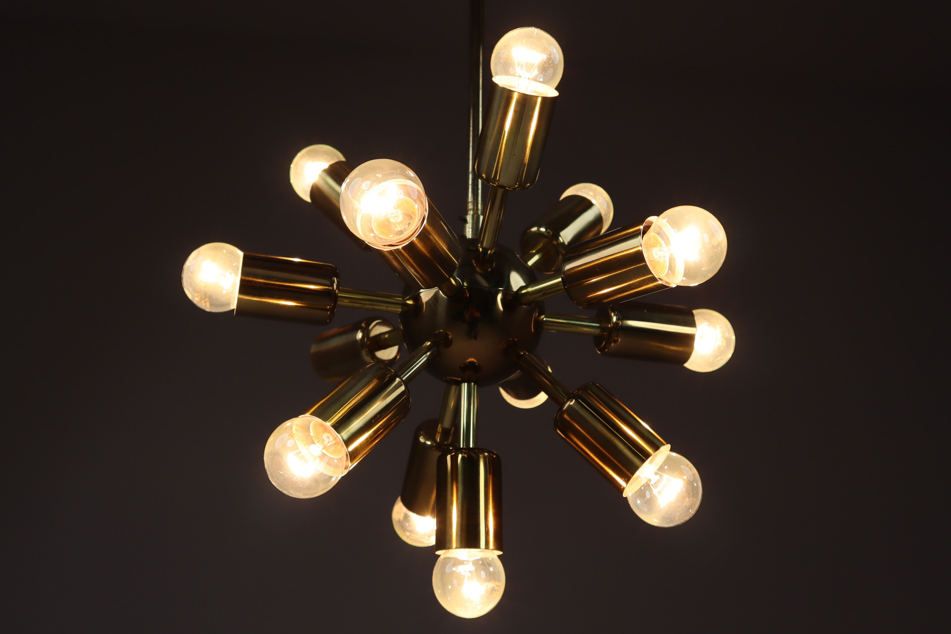 Mid century modern Brass Sputnik Chandelier / Pendant By Drupol Praque 1970s Late-20th century