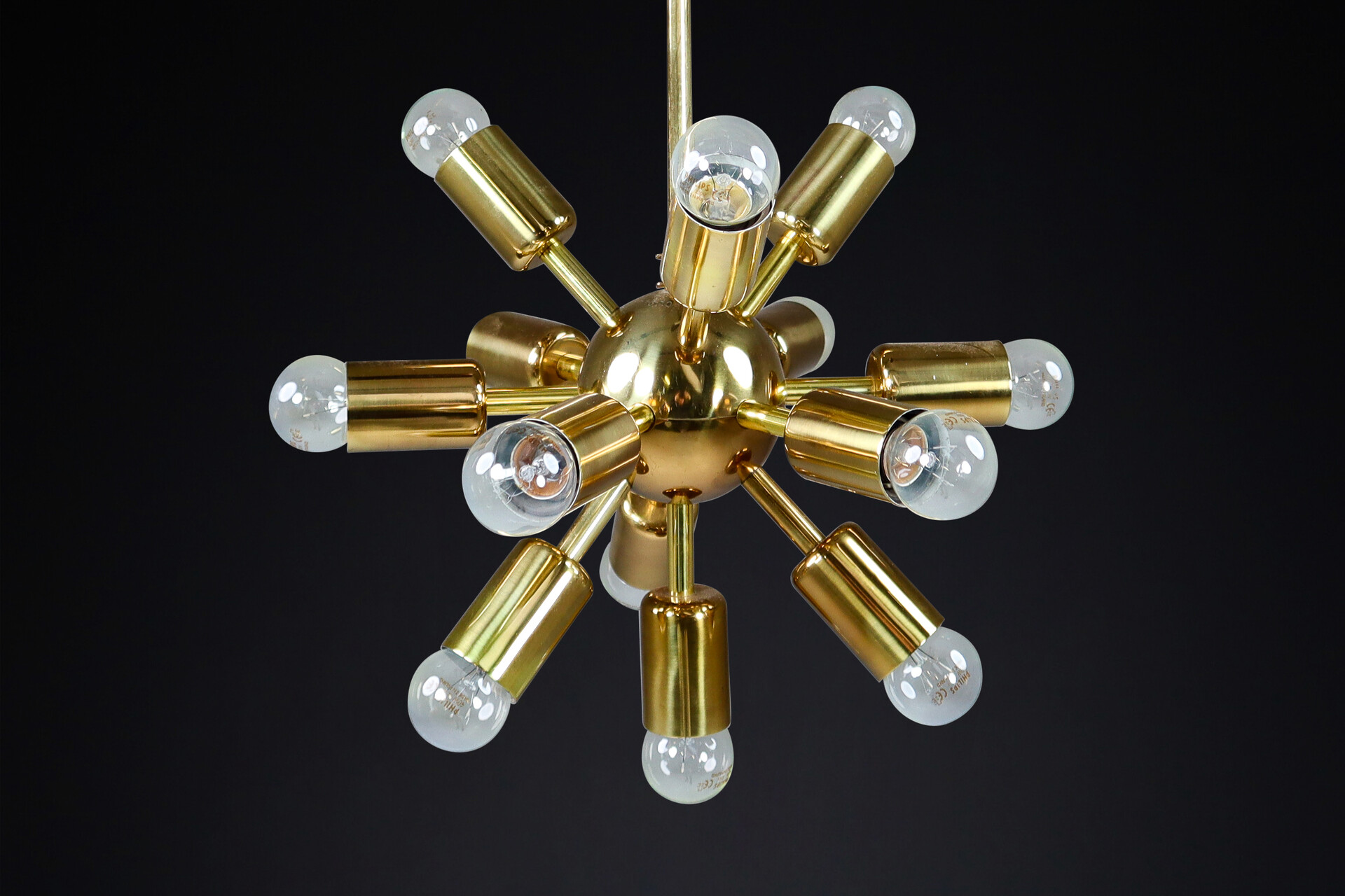 Mid century modern Brass Sputnik Chandelier / Pendant By Drupol Praque 1970s Late-20th century