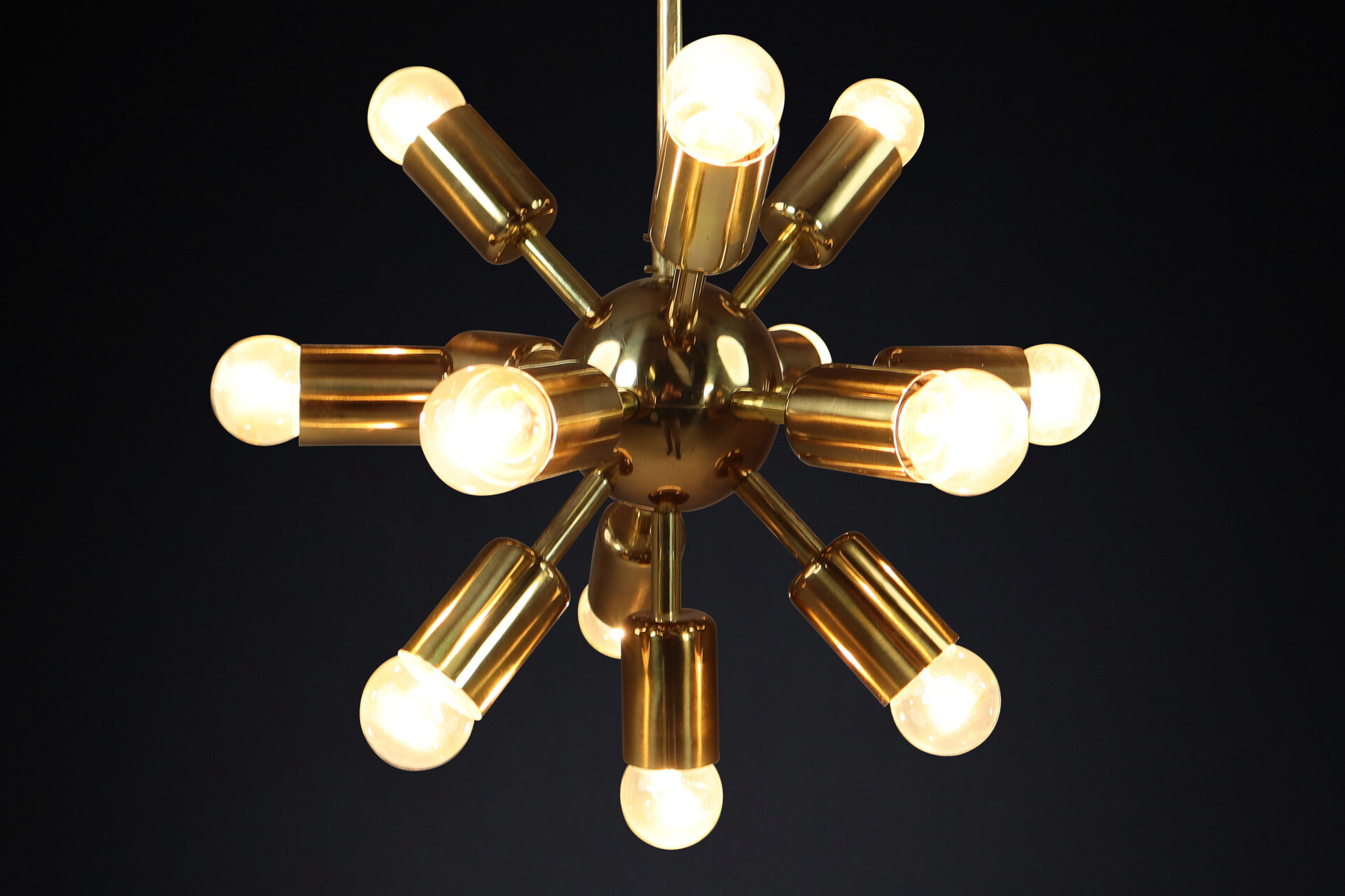 Mid century modern Brass Sputnik Chandelier / Pendant By Drupol Praque 1970s Late-20th century