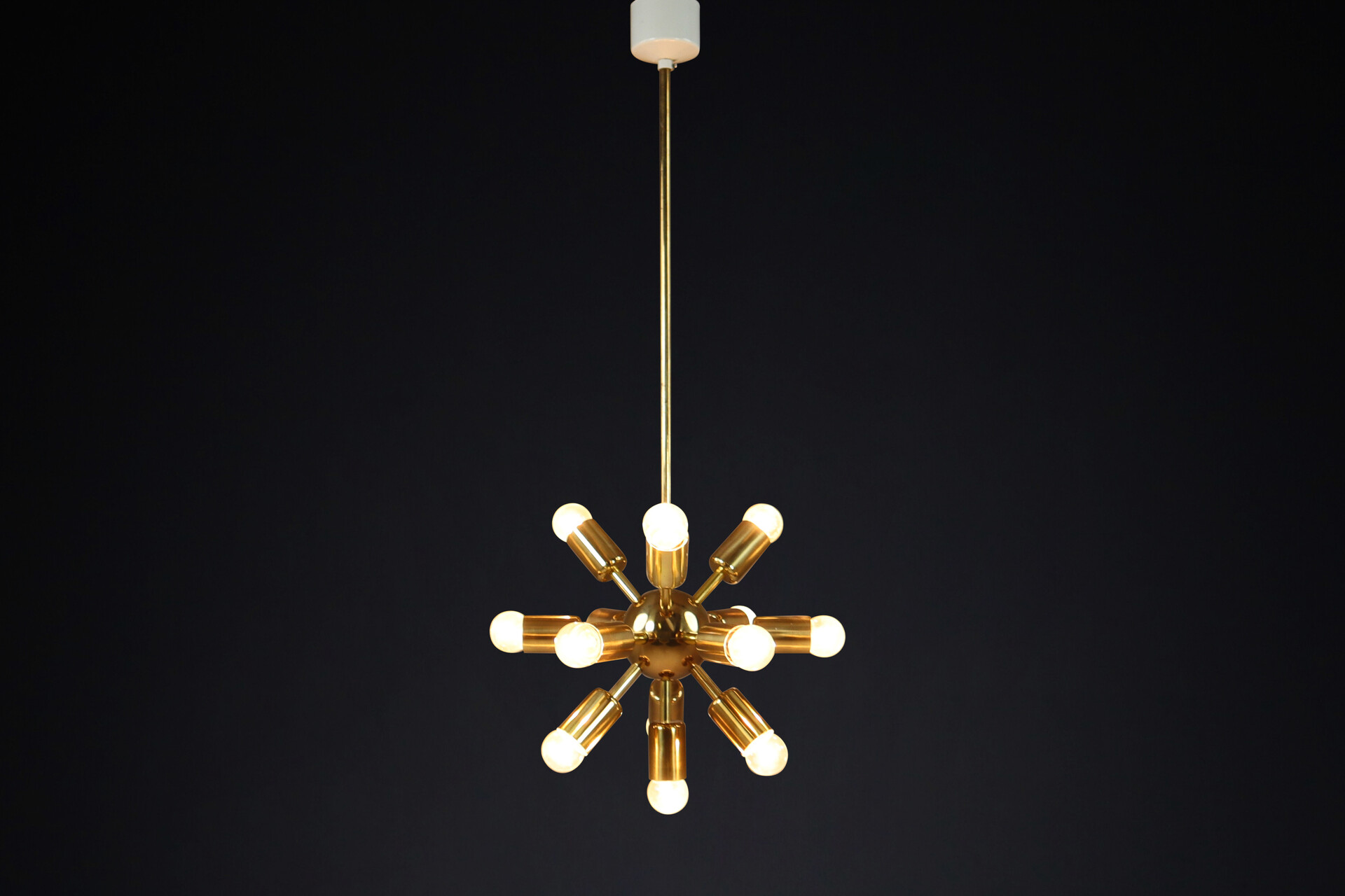 Mid century modern Brass Sputnik Chandelier / Pendant By Drupol Praque 1970s Late-20th century