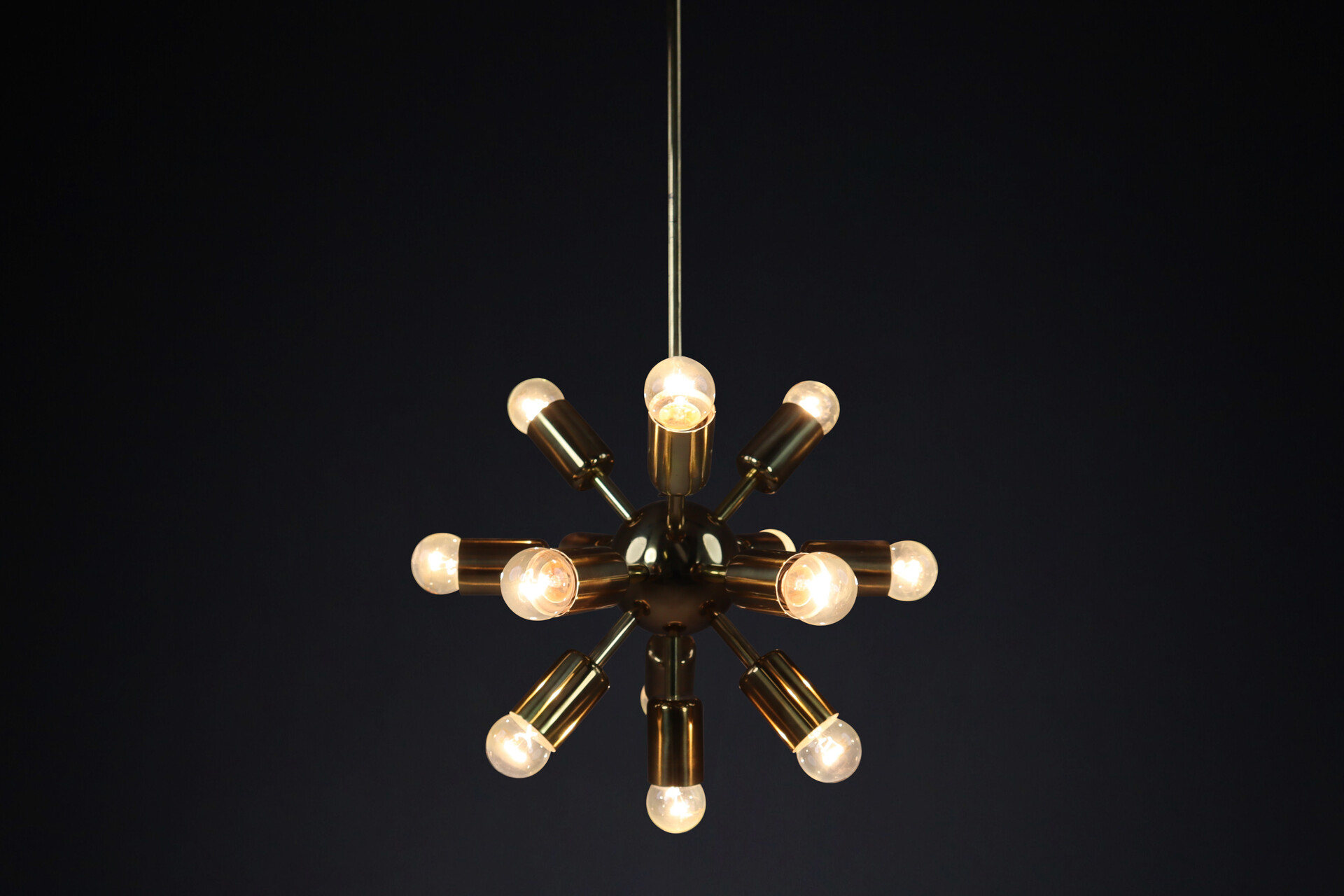 Mid century modern Brass Sputnik Chandelier / Pendant By Drupol Praque 1970s Late-20th century