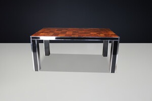 Mid century modern Burl and Chrome Table by Willy Rizzo, Italy 1970s Mid-20th century