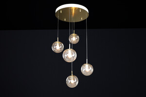 Mid century modern Cascade Fixture with five Smoked Hand Blown Globes by Glashütte, Germany 1970s Mid-20th century