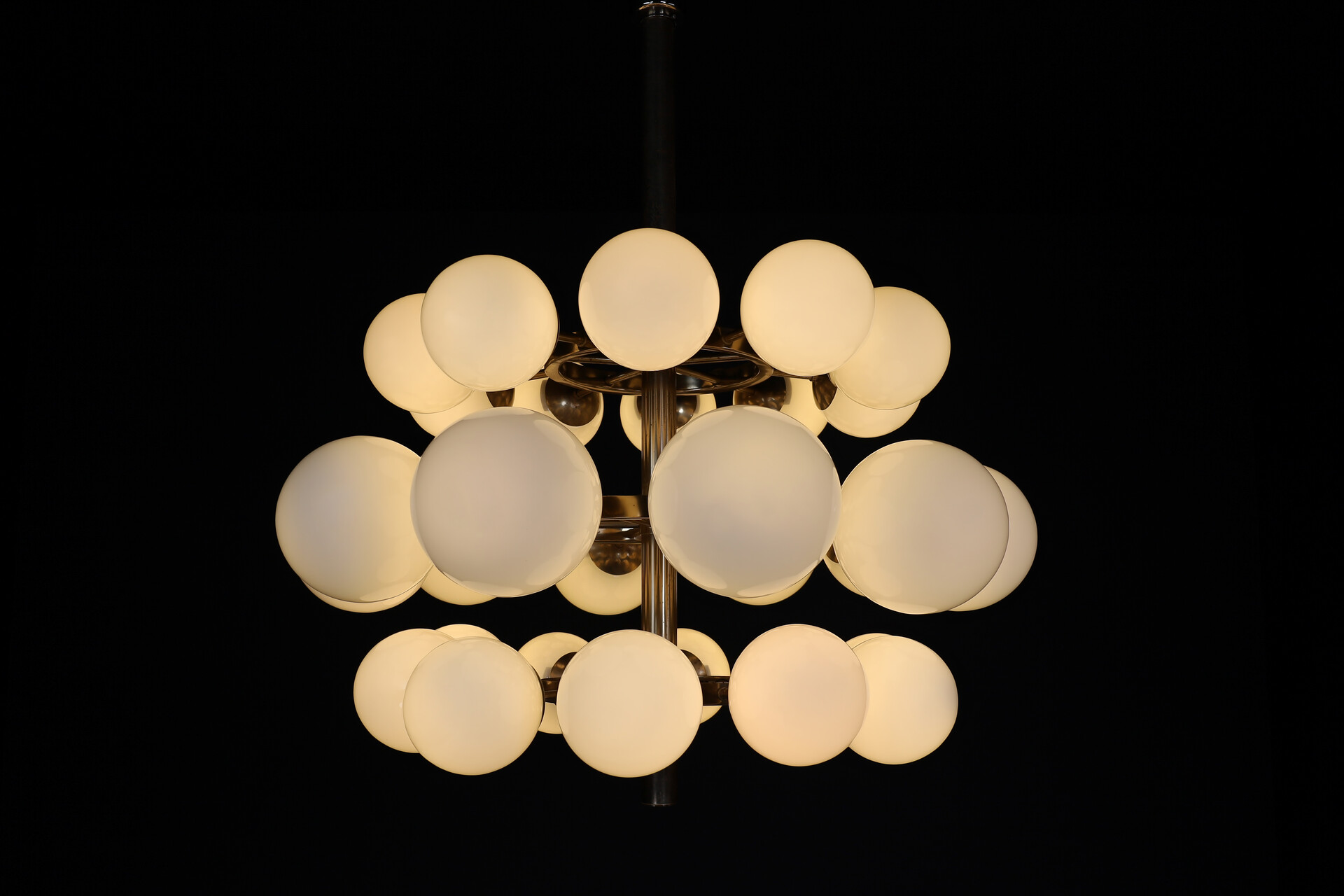 Mid century modern Chandelier in steel and opaline Globes, Germany 1960s Mid-20th century