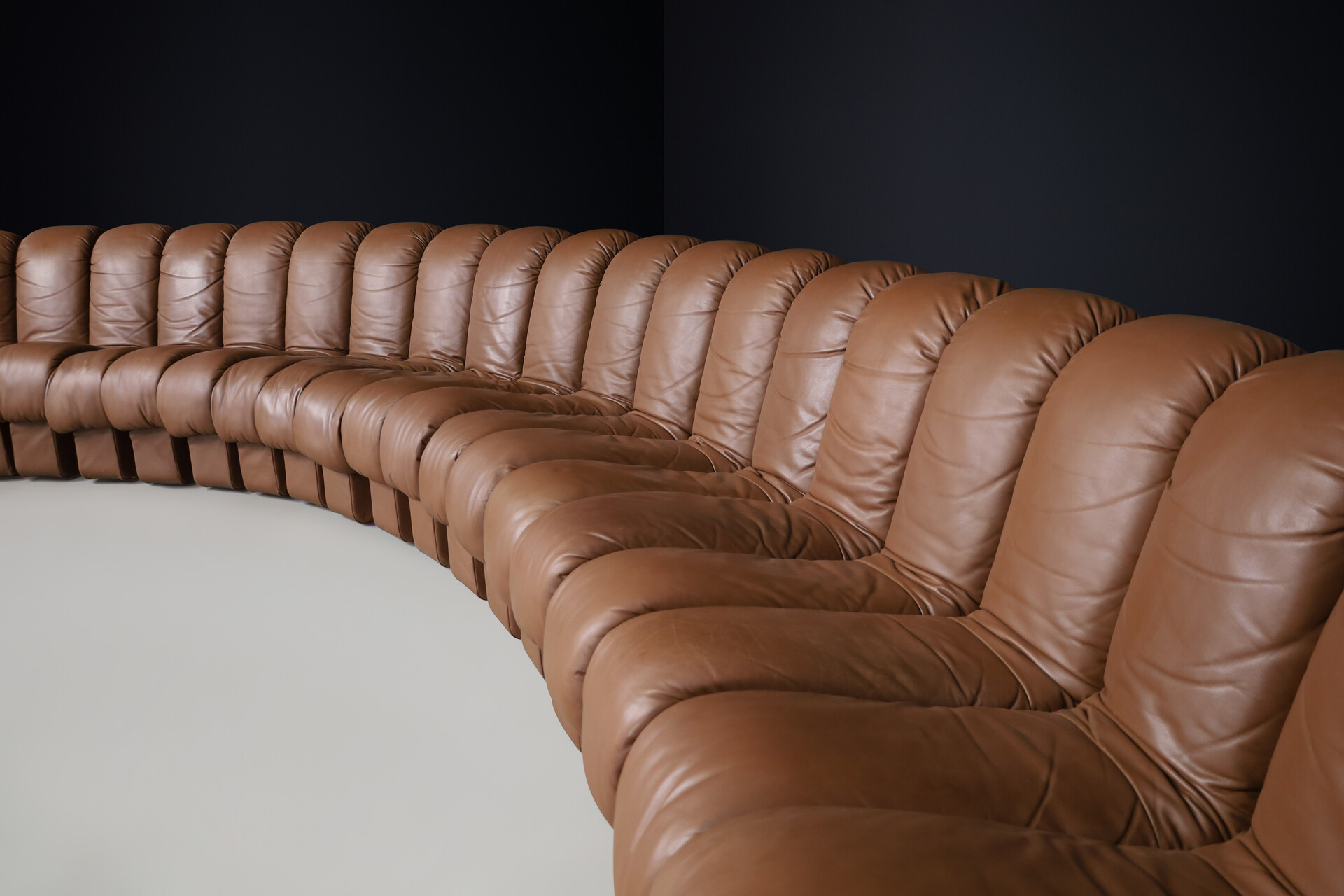 Mid century modern De Sede, ‘Snake’ DS-600 sectional sofa in twenty-seven elements, Full brown leather, fabric, Switzerland, 1972 Late-20th century