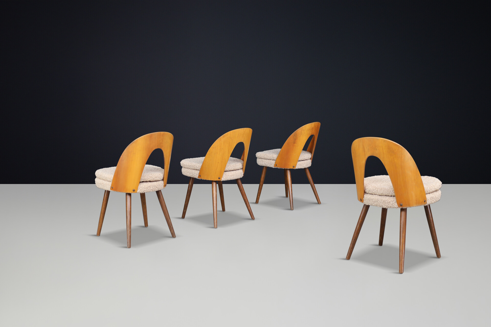 Mid century modern Dining room Chairs in teddy upholstery Designed by Antonin Suman, Czech Republic 1960s Mid-20th century Mid-20th century