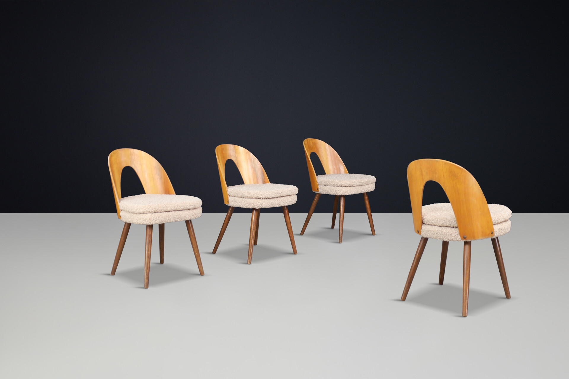 Mid century modern Dining room Chairs in teddy upholstery Designed by Antonin Suman, Czech Republic 1960s Mid-20th century Mid-20th century