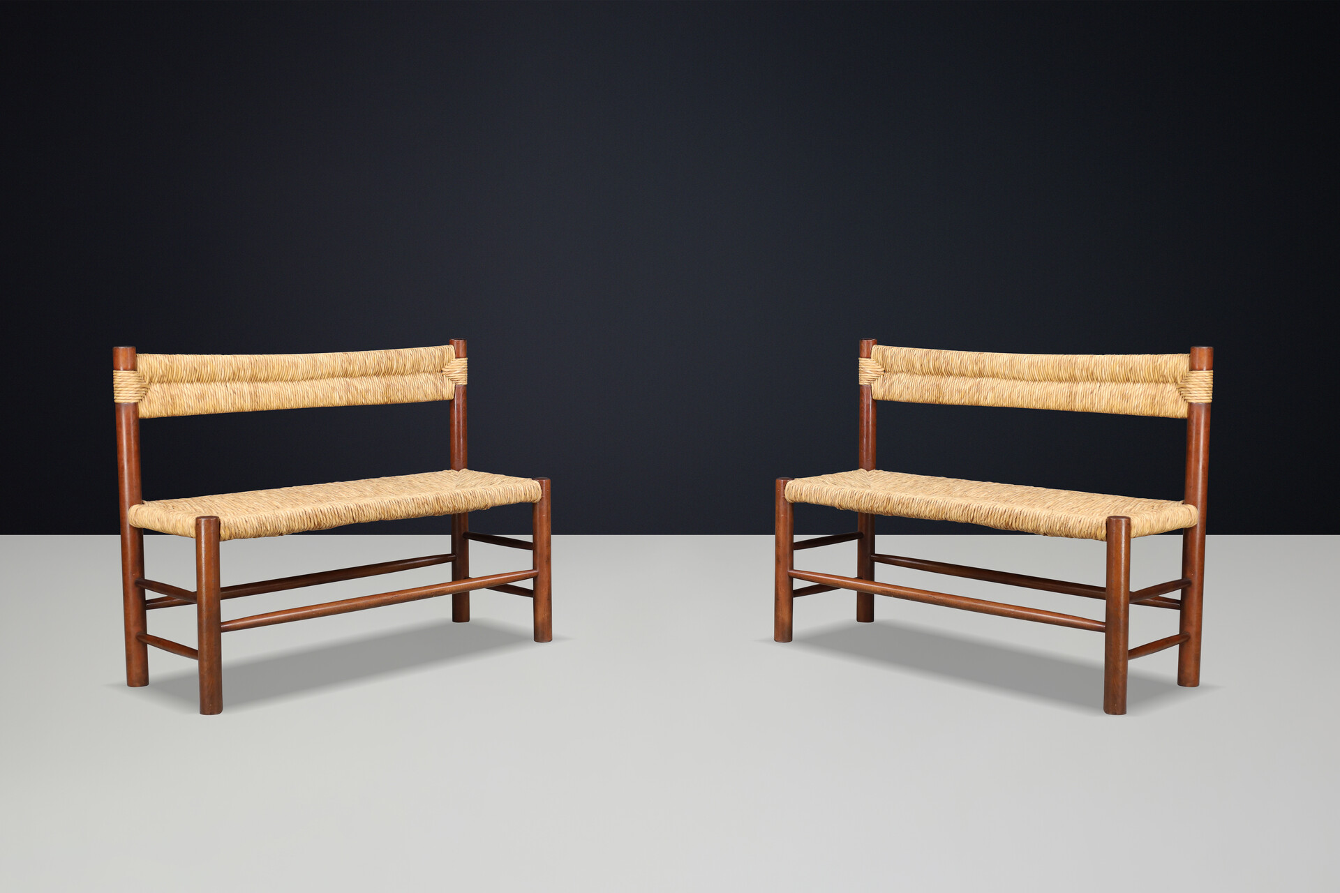 Mid century modern Dordogne Straw Bench by Charlotte Perriand for Robert Sentou, France, 1960s Mid-20th century