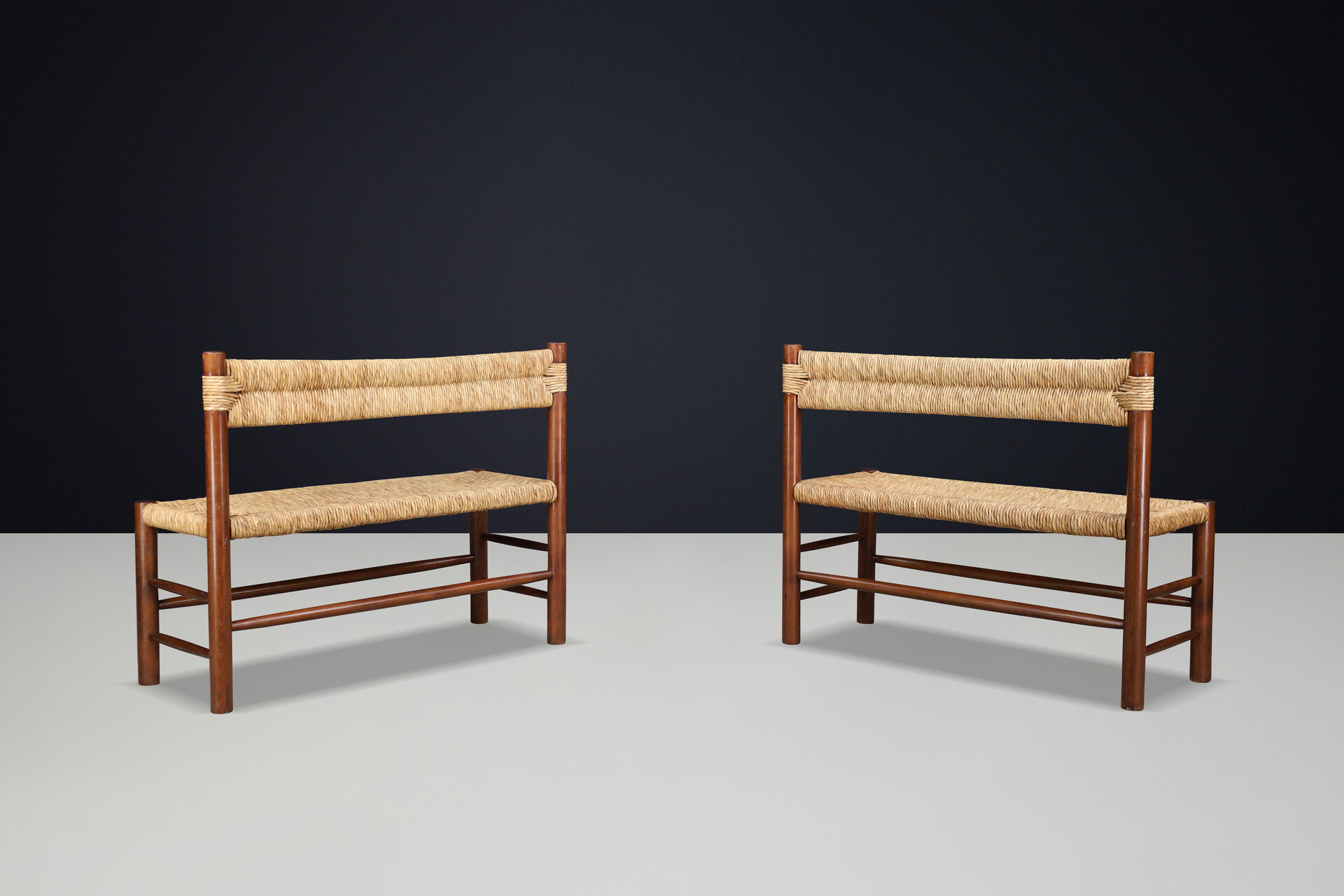 Mid century modern Dordogne Straw Bench by Charlotte Perriand for Robert Sentou, France, 1960s Mid-20th century