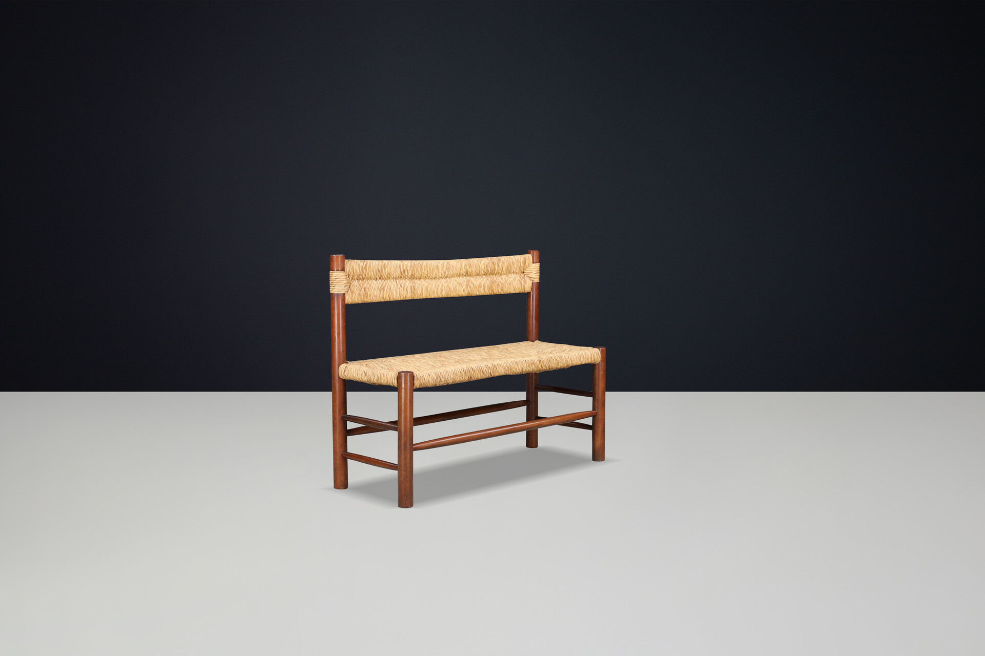 Mid century modern Dordogne Straw Bench by Charlotte Perriand for Robert Sentou, France, 1960s Mid-20th century