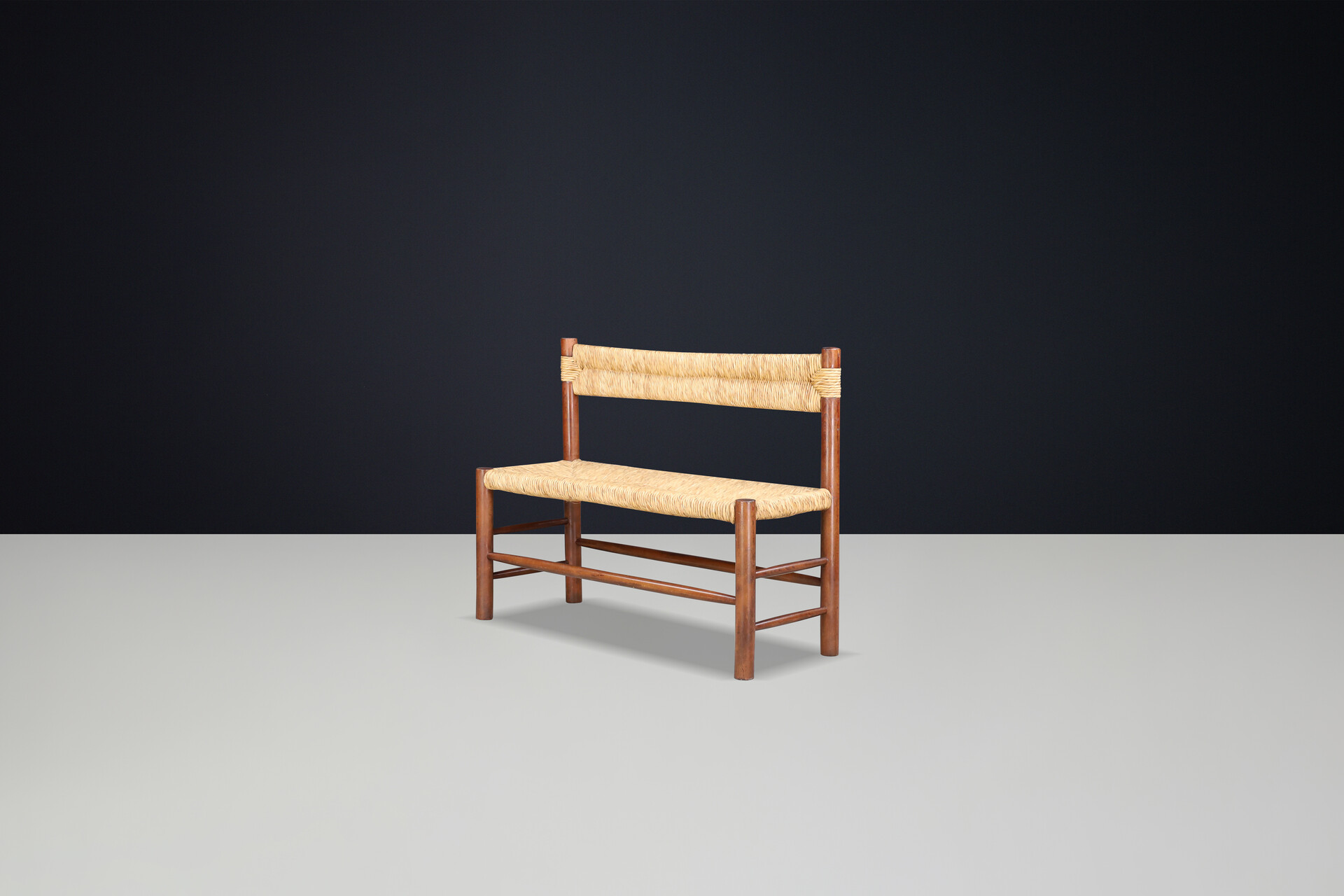 Mid century modern Dordogne Straw Bench by Charlotte Perriand for Robert Sentou, France, 1960s Mid-20th century