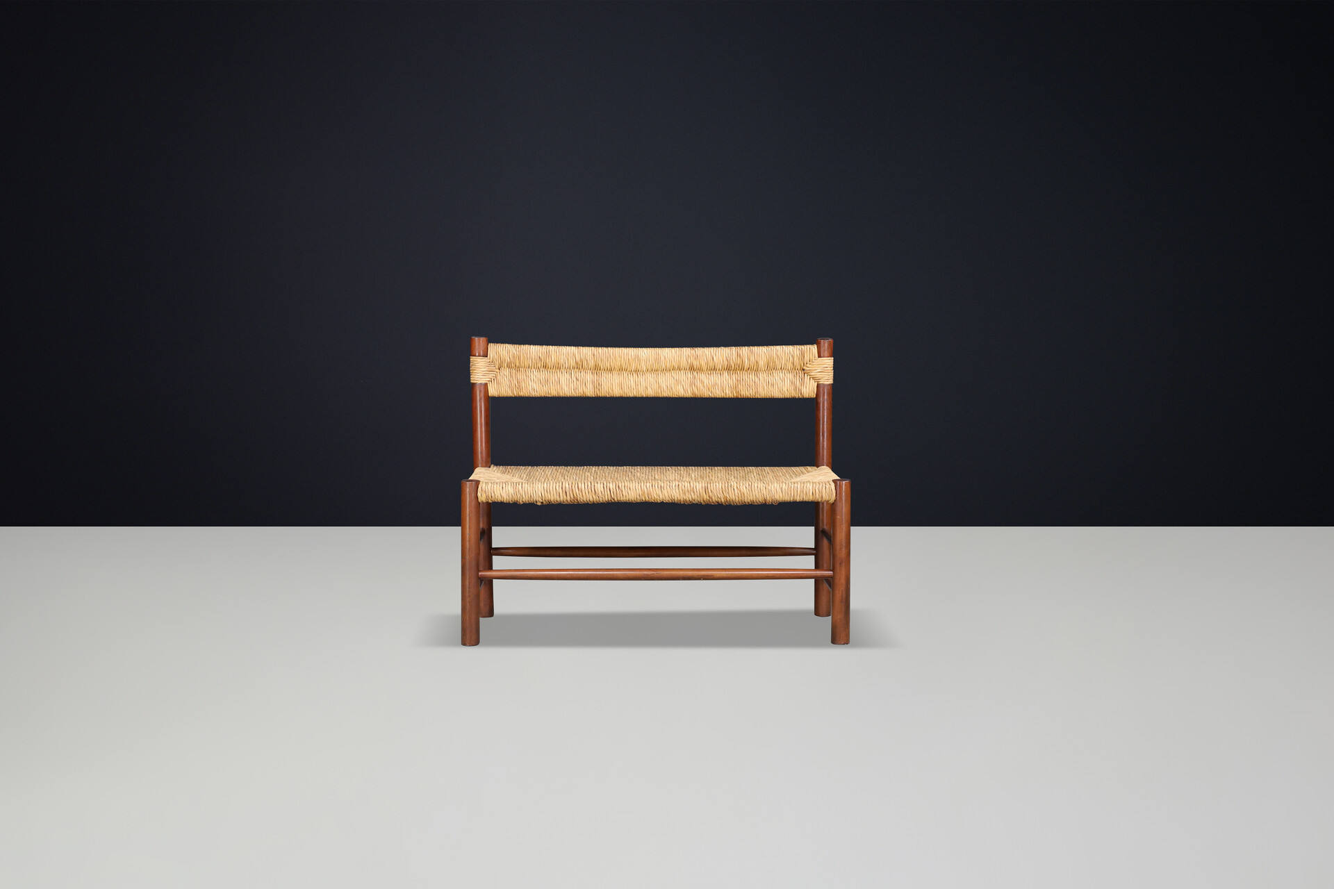 Mid century modern Dordogne Straw Bench by Charlotte Perriand for Robert Sentou, France, 1960s Mid-20th century