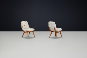 Mid century modern Easy chairs in beech and upholstery by Miroslav Navratil, CZ 1960s Mid-20th century