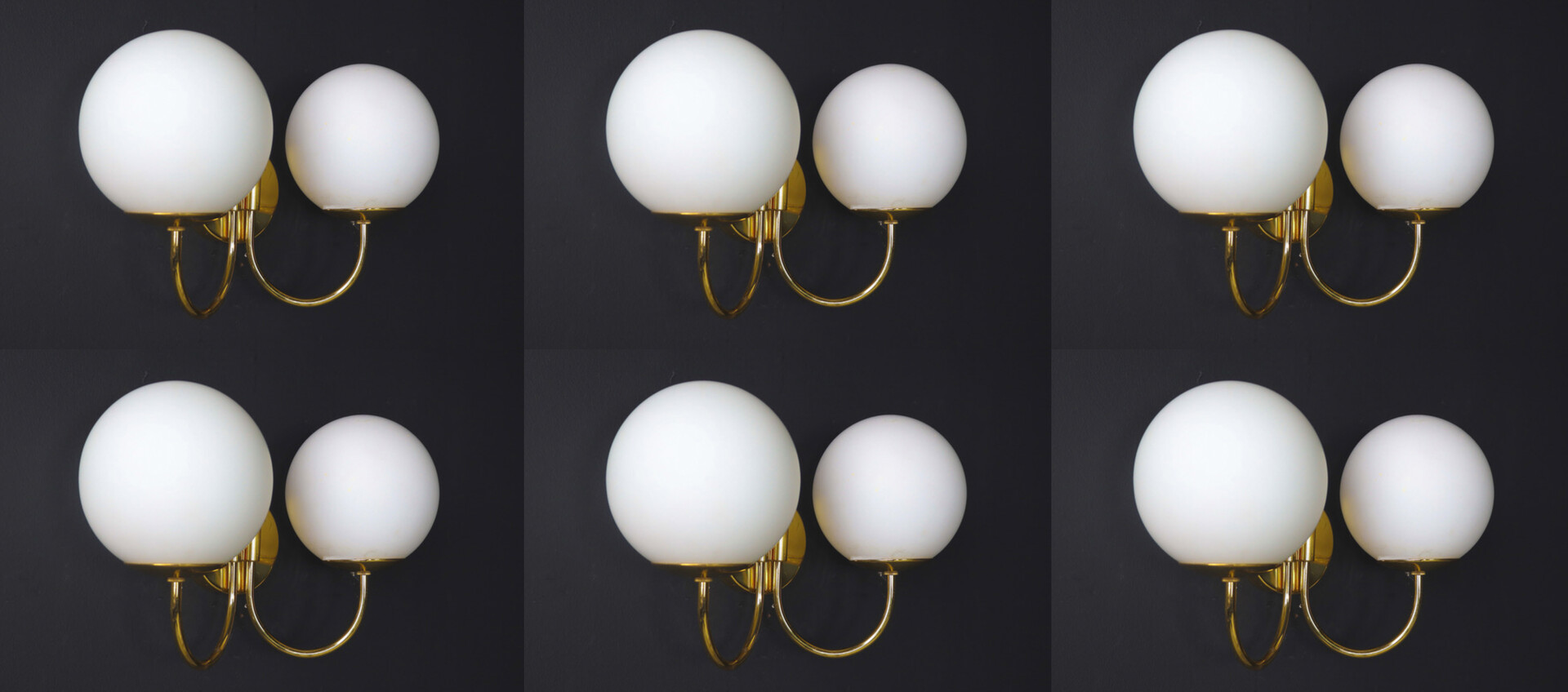 Mid century modern Elegant Sconces with brass Fixtures and Opaline Glass Globes, Italy 1960s Mid-20th century