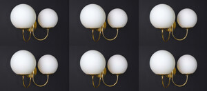 Mid century modern Elegant Sconces with brass Fixtures and Opaline Glass Globes, Italy 1960s Mid-20th century