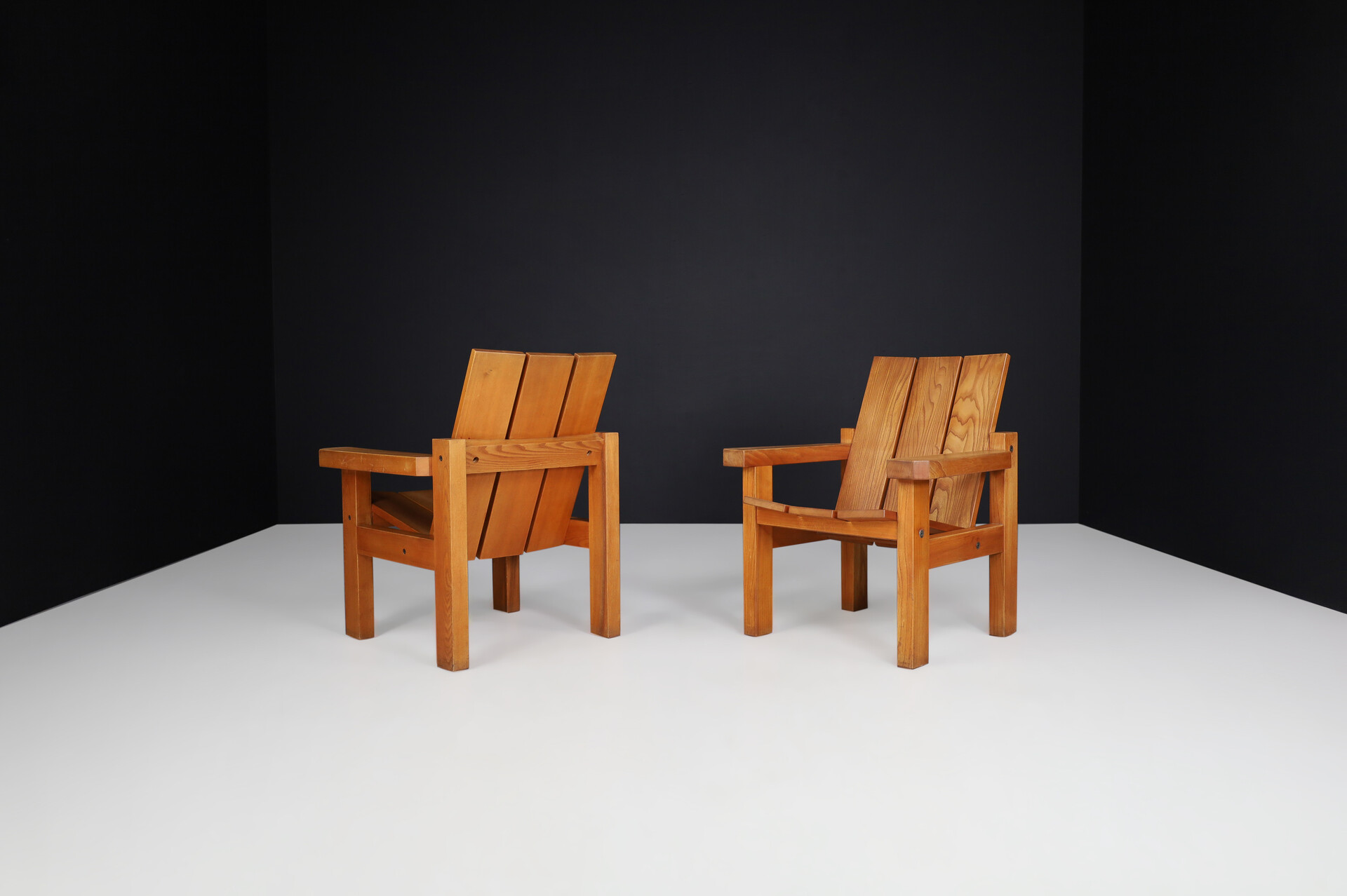 Mid century modern Elm Lounge chairs in the style of Pierre Chapo France 1960s Mid-20th century