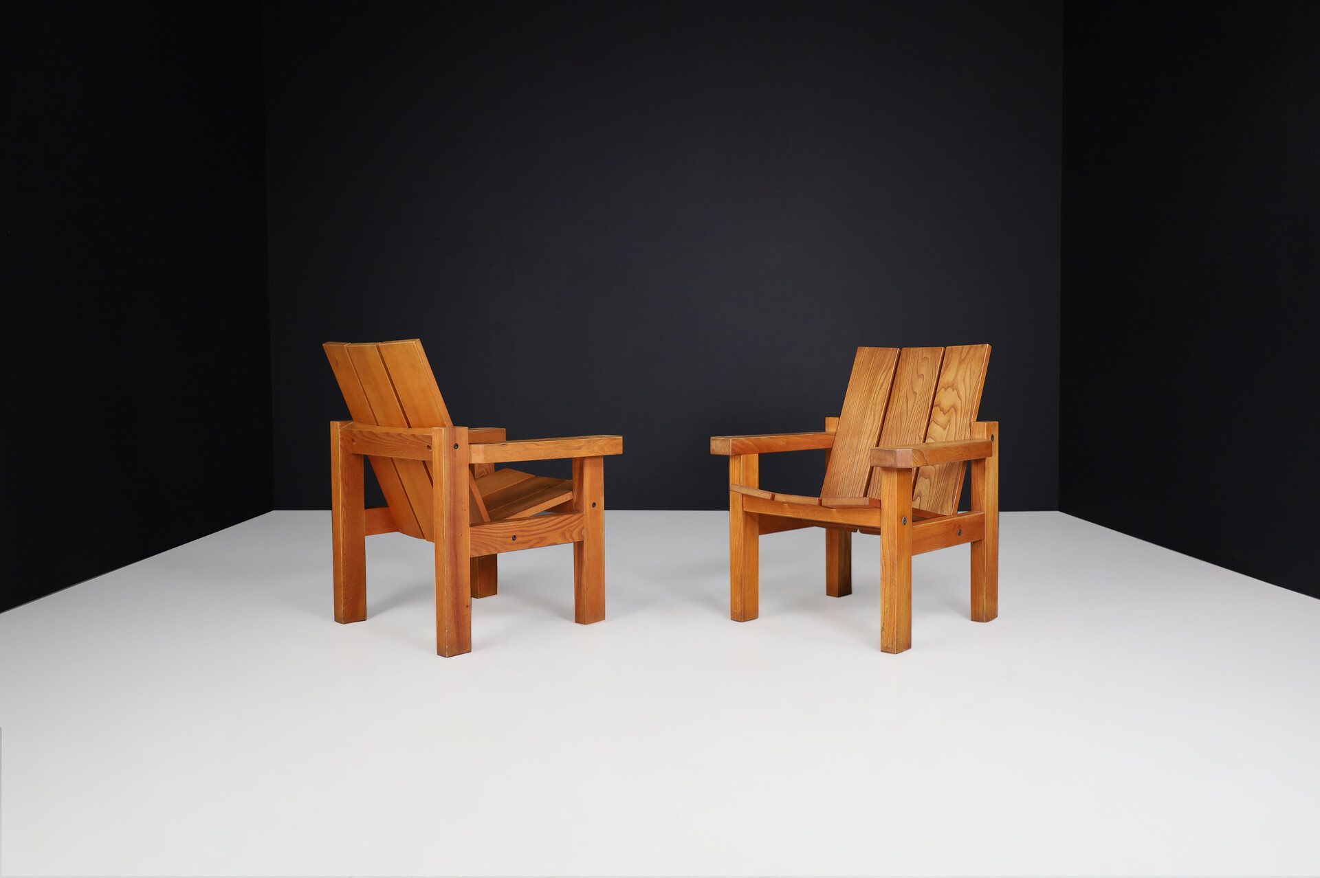 Mid century modern Elm Lounge chairs in the style of Pierre Chapo France 1960s Mid-20th century