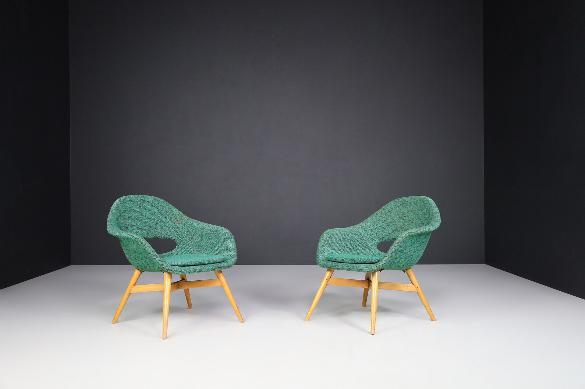 Mid century modern Fiberglass Easy Chairs by Miroslav Navratil for Vertex in original fabric , circa 1960 Mid-20th century