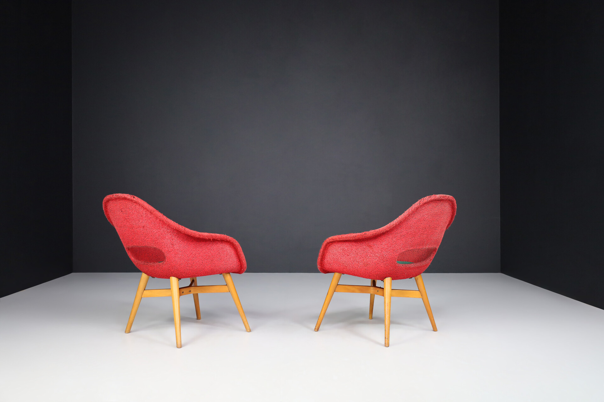 Mid century modern Fiberglass Easy Chairs by Miroslav Navratil for Vertex in original fabric , circa 1960 Mid-20th century