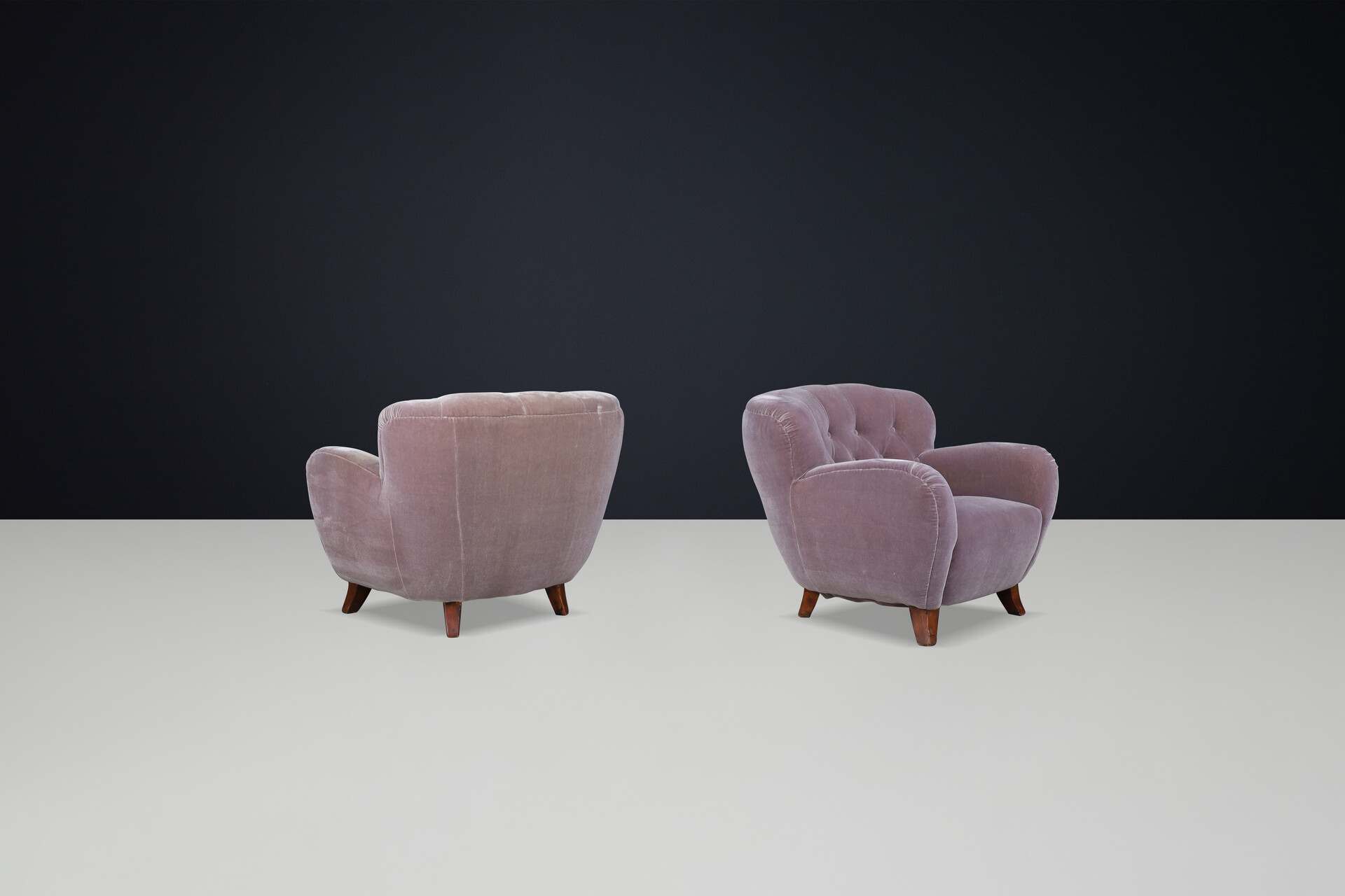 Mid century modern Flemming Lassen Armchairs in Original Velvet Upholstery, Denmark 1930s Early-20th century