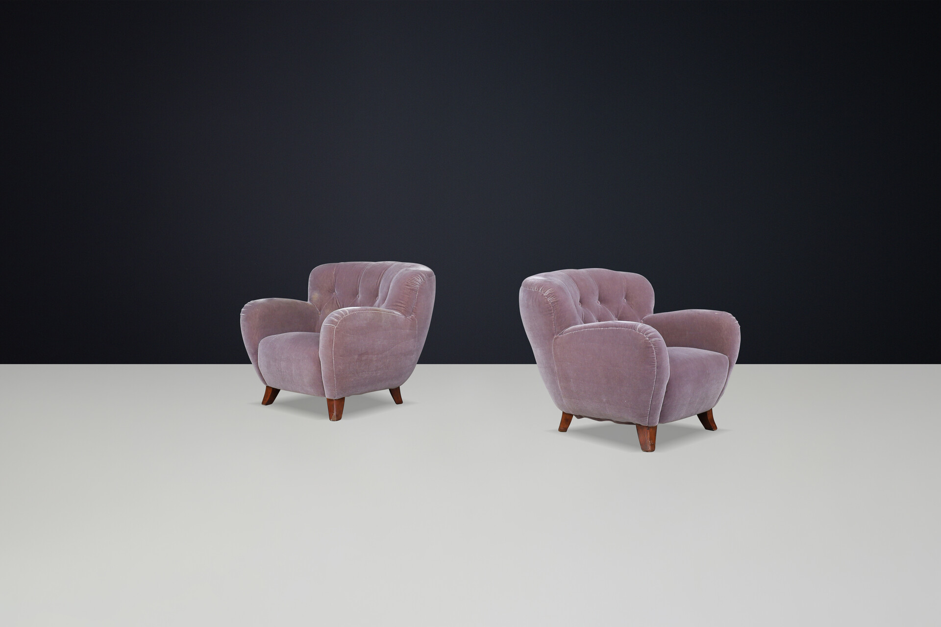 Mid century modern Flemming Lassen Armchairs in Original Velvet Upholstery, Denmark 1930s Early-20th century