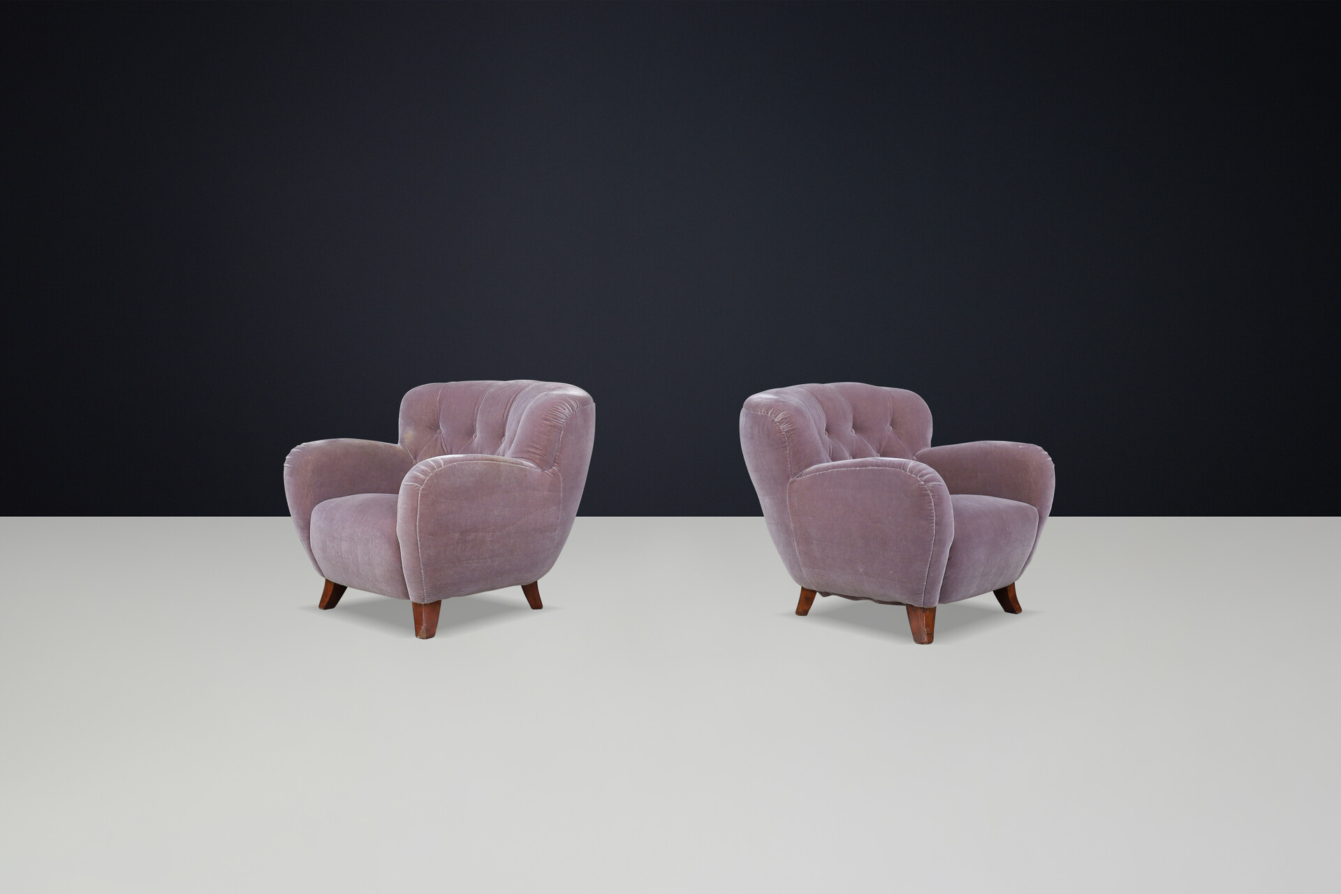 Mid century modern Flemming Lassen Armchairs in Original Velvet Upholstery, Denmark 1930s Early-20th century