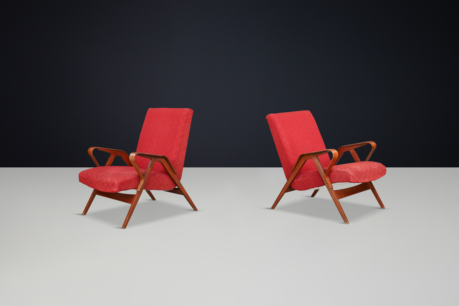 Mid century modern František Jirák for Tatra Nabytok lounge chairs in original upholstery, 1950s Mid-20th century