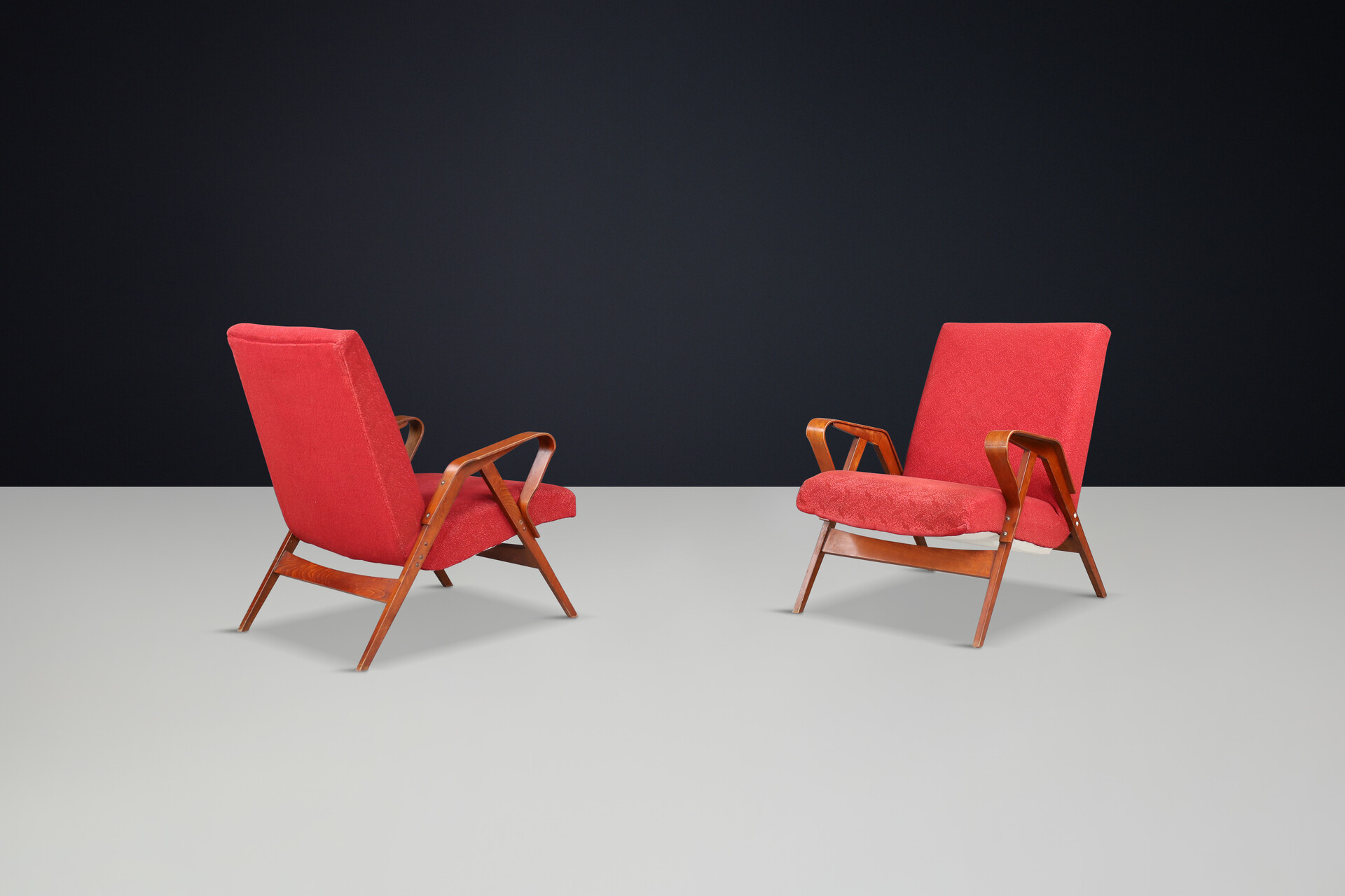 Mid century modern František Jirák for Tatra Nabytok lounge chairs in original upholstery, 1950s Mid-20th century