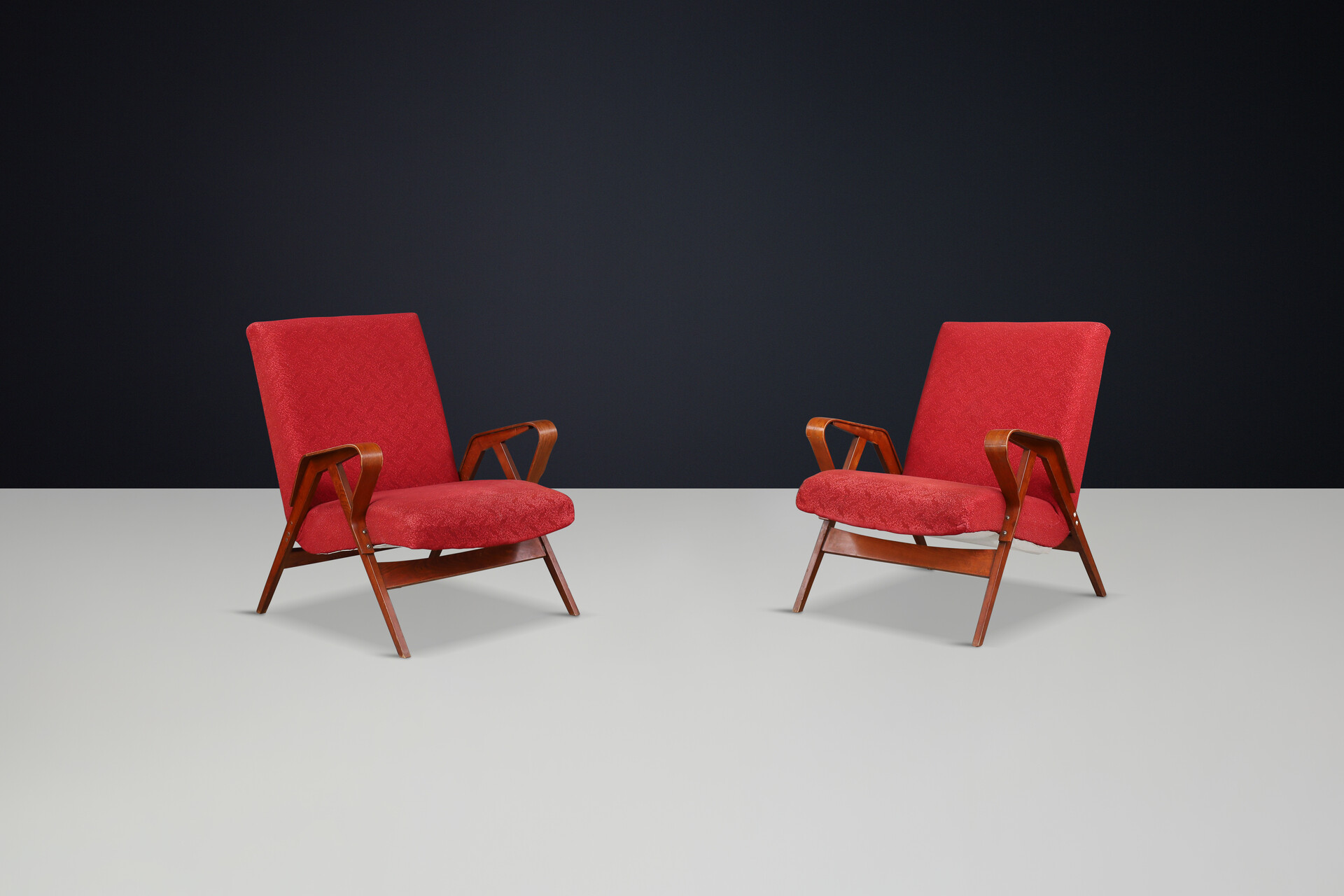 Mid century modern František Jirák for Tatra Nabytok lounge chairs in original upholstery, 1950s Mid-20th century