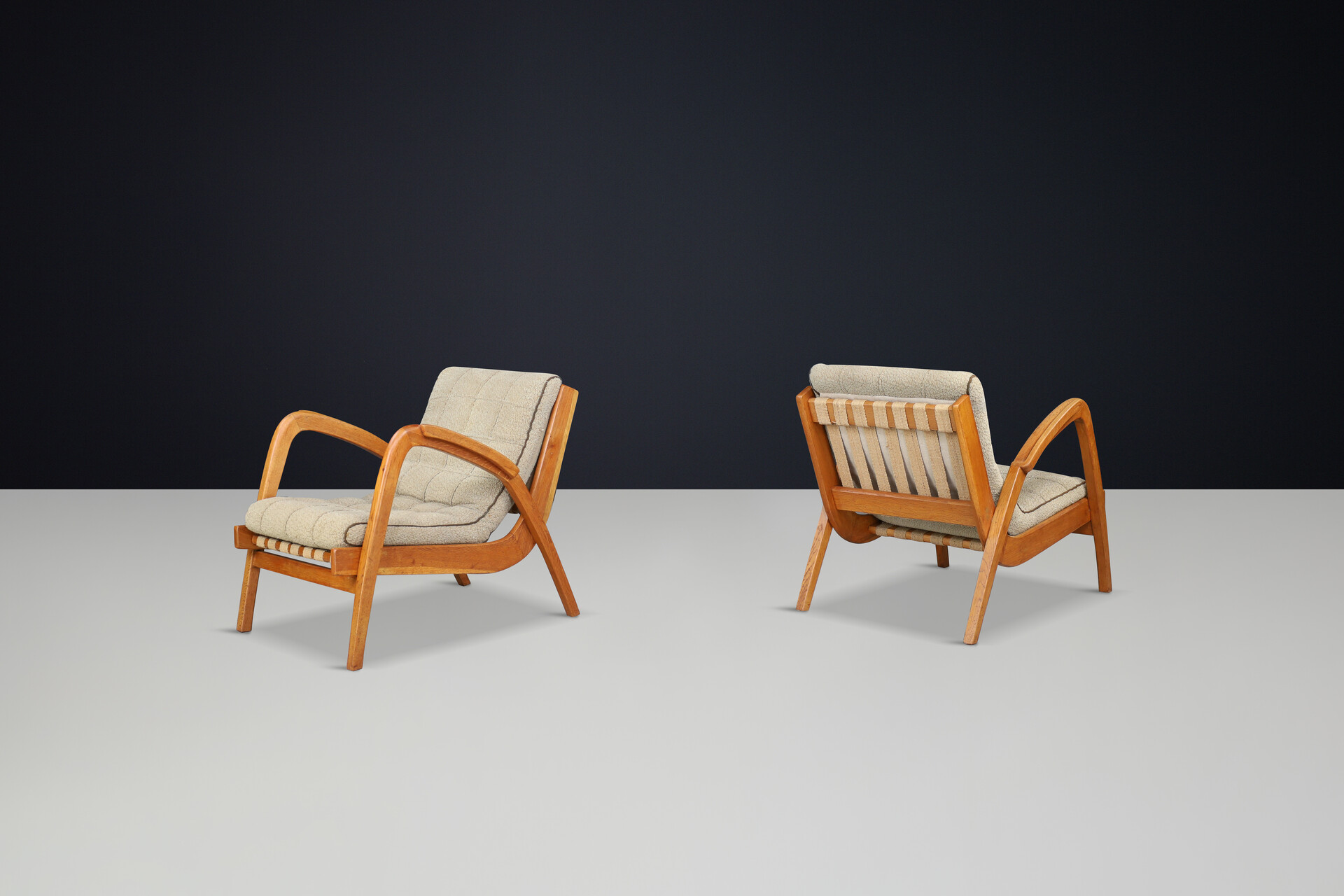 Mid century modern Jan Vanek Easy Chairs in Oak Bentwood and upholstery, Praque 1930s Mid-20th century