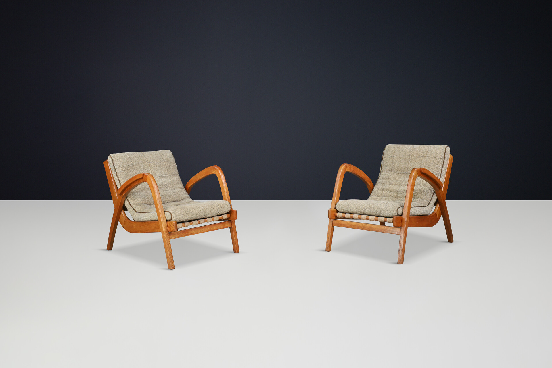 Mid century modern Jan Vanek Easy Chairs in Oak Bentwood and upholstery, Praque 1930s Mid-20th century