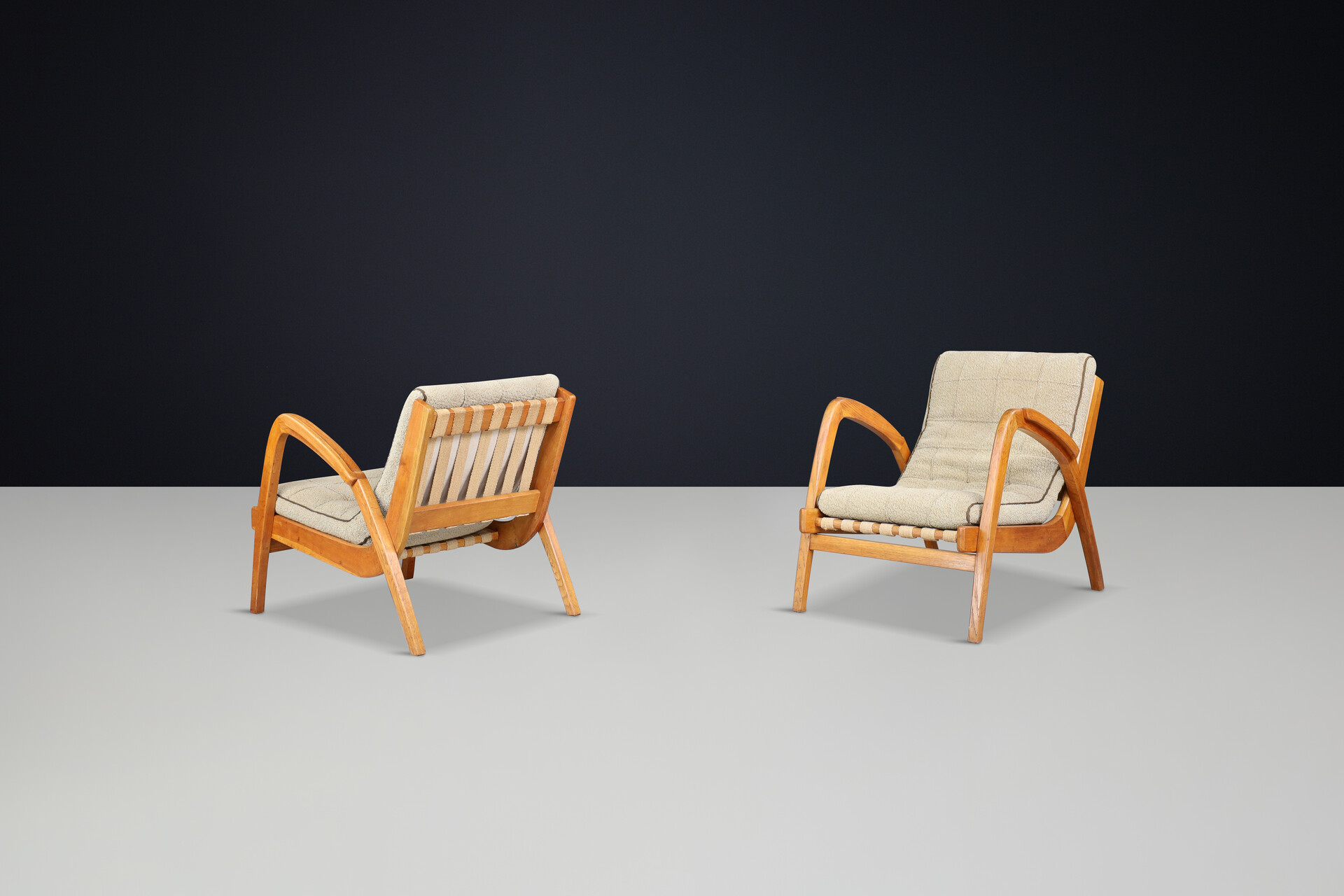 Mid century modern Jan Vanek Easy Chairs in Oak Bentwood and upholstery, Praque 1930s Mid-20th century