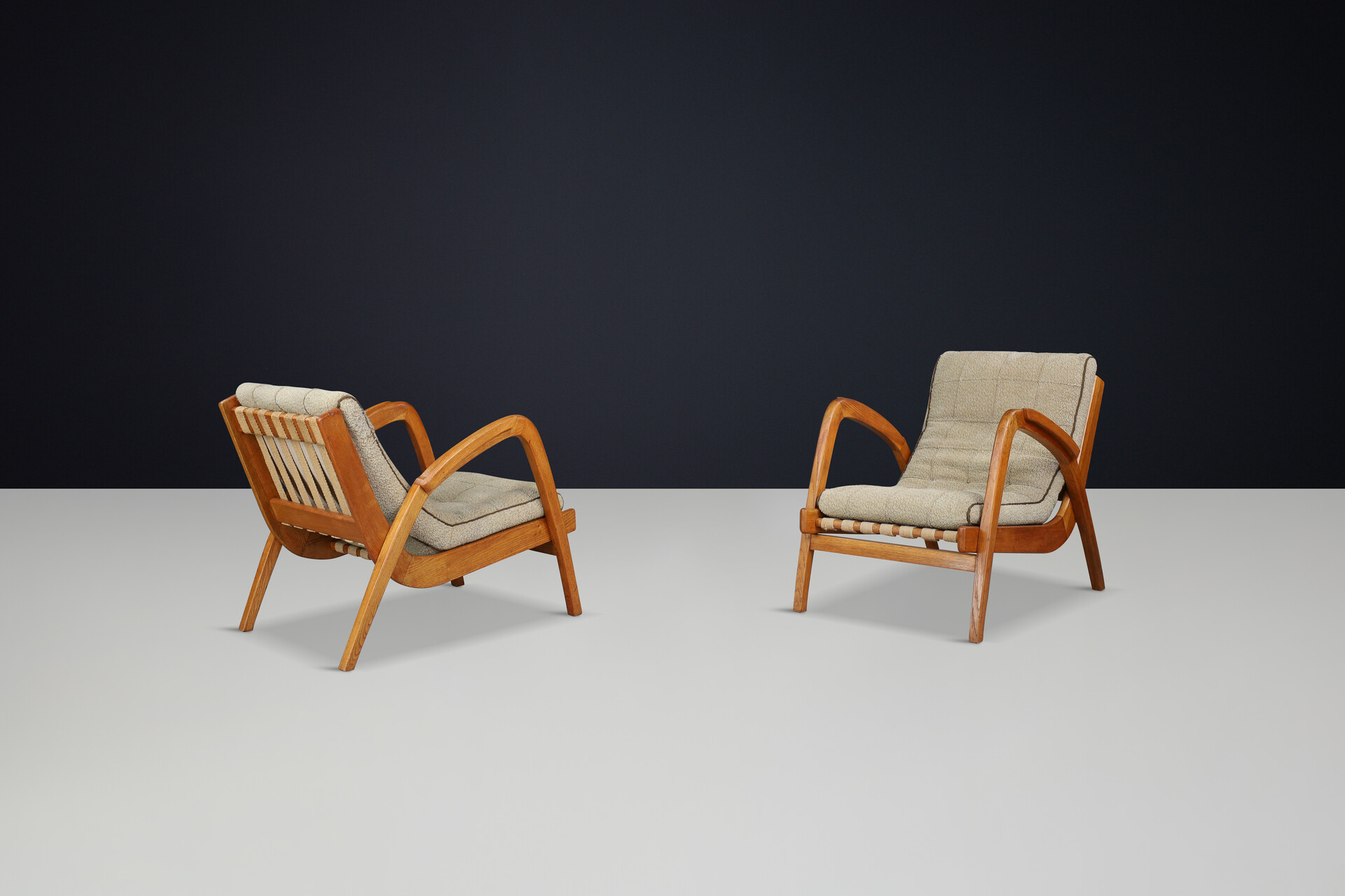 Mid century modern Jan Vanek Easy Chairs in Oak Bentwood and upholstery, Praque 1930s Mid-20th century