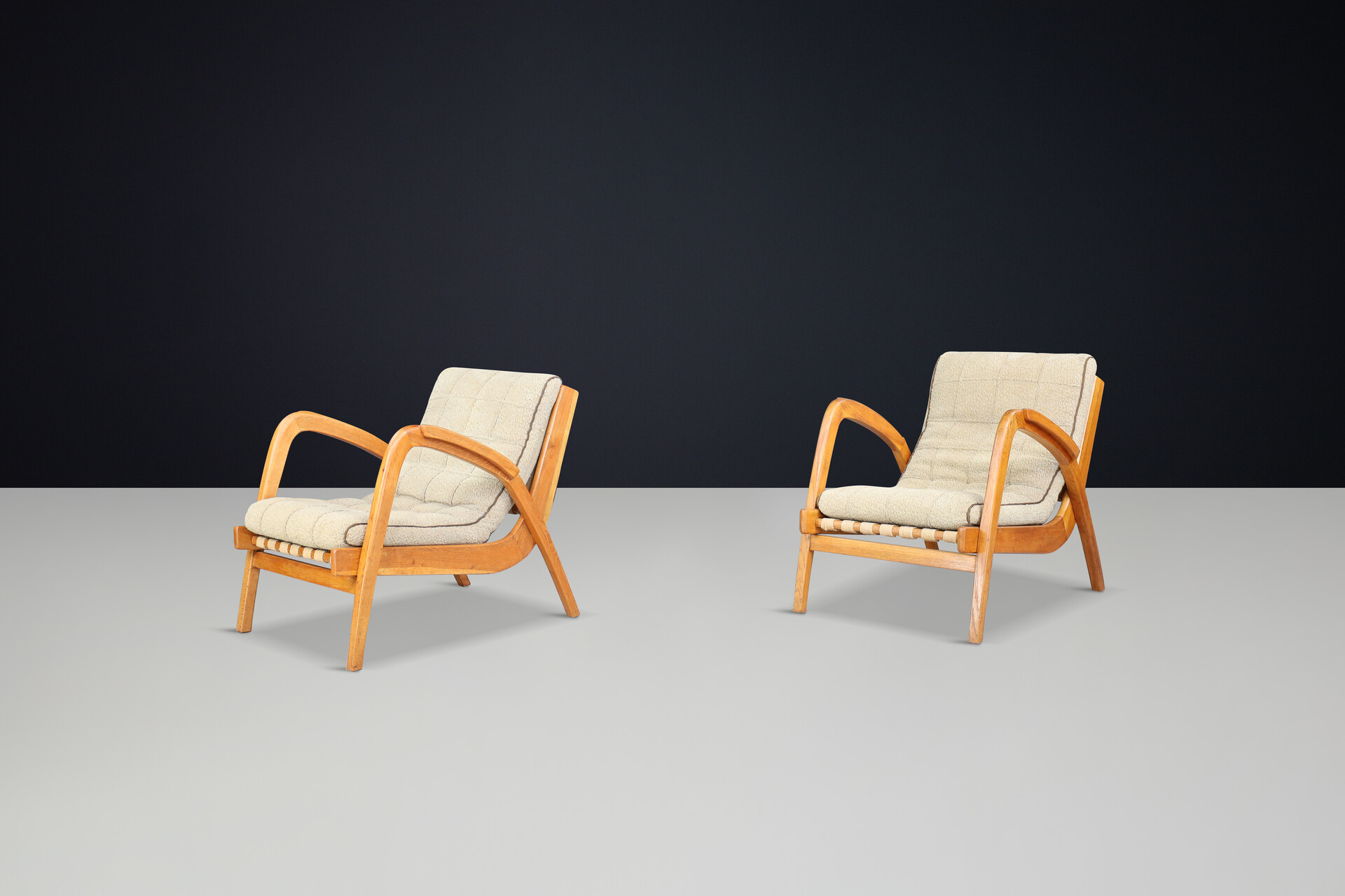 Mid century modern Jan Vanek Easy Chairs in Oak Bentwood and upholstery, Praque 1930s Mid-20th century