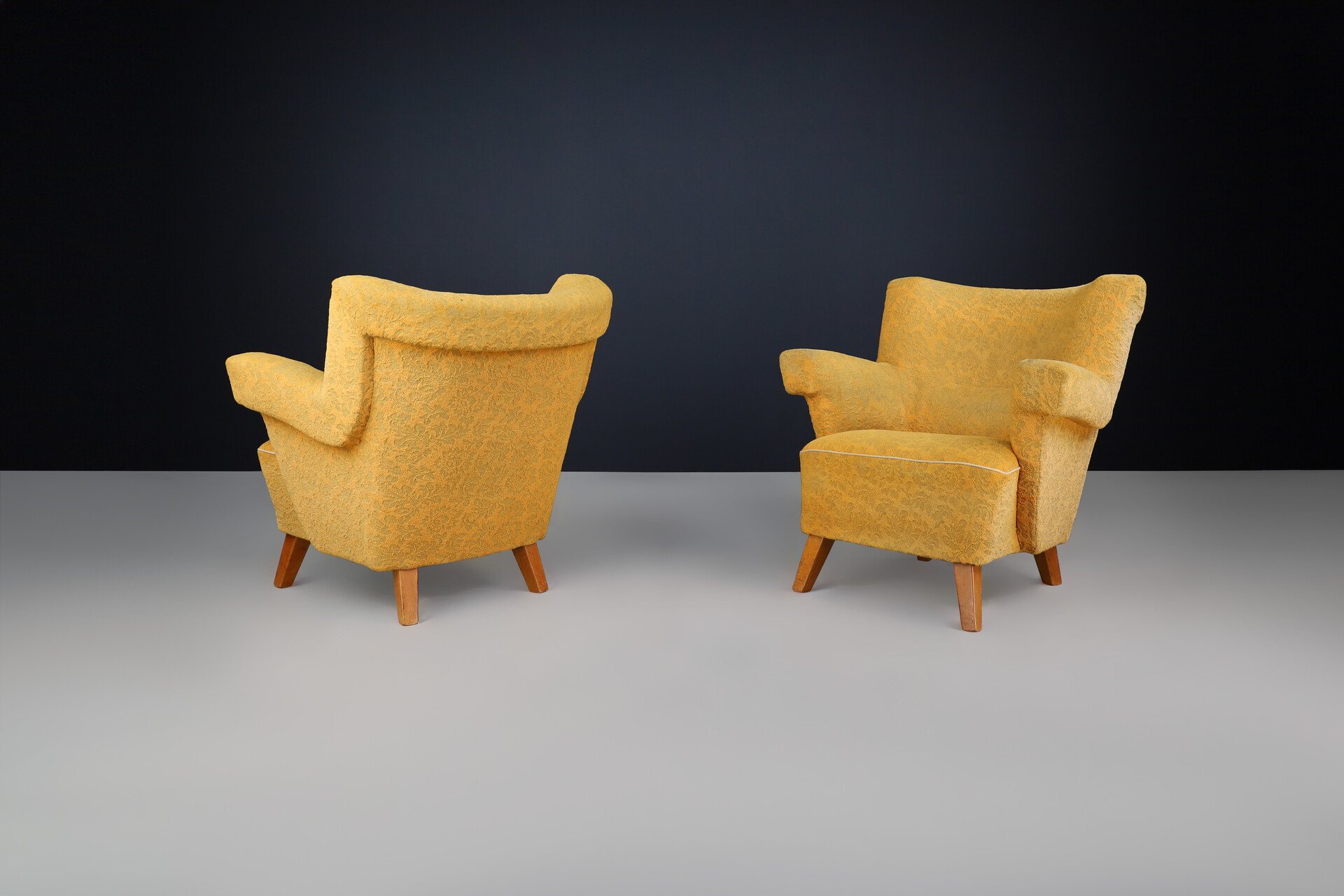 Mid century modern Jindrich Halabala Lounge Chairs in oker Upholstery, 1950s Mid-20th century